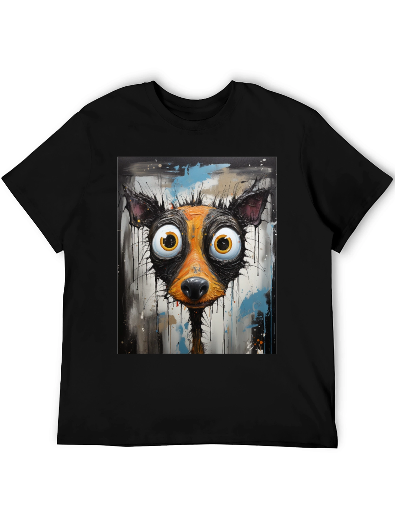 Black Cartoon Dog Graphic Tee - Funky Art Shirt view 5