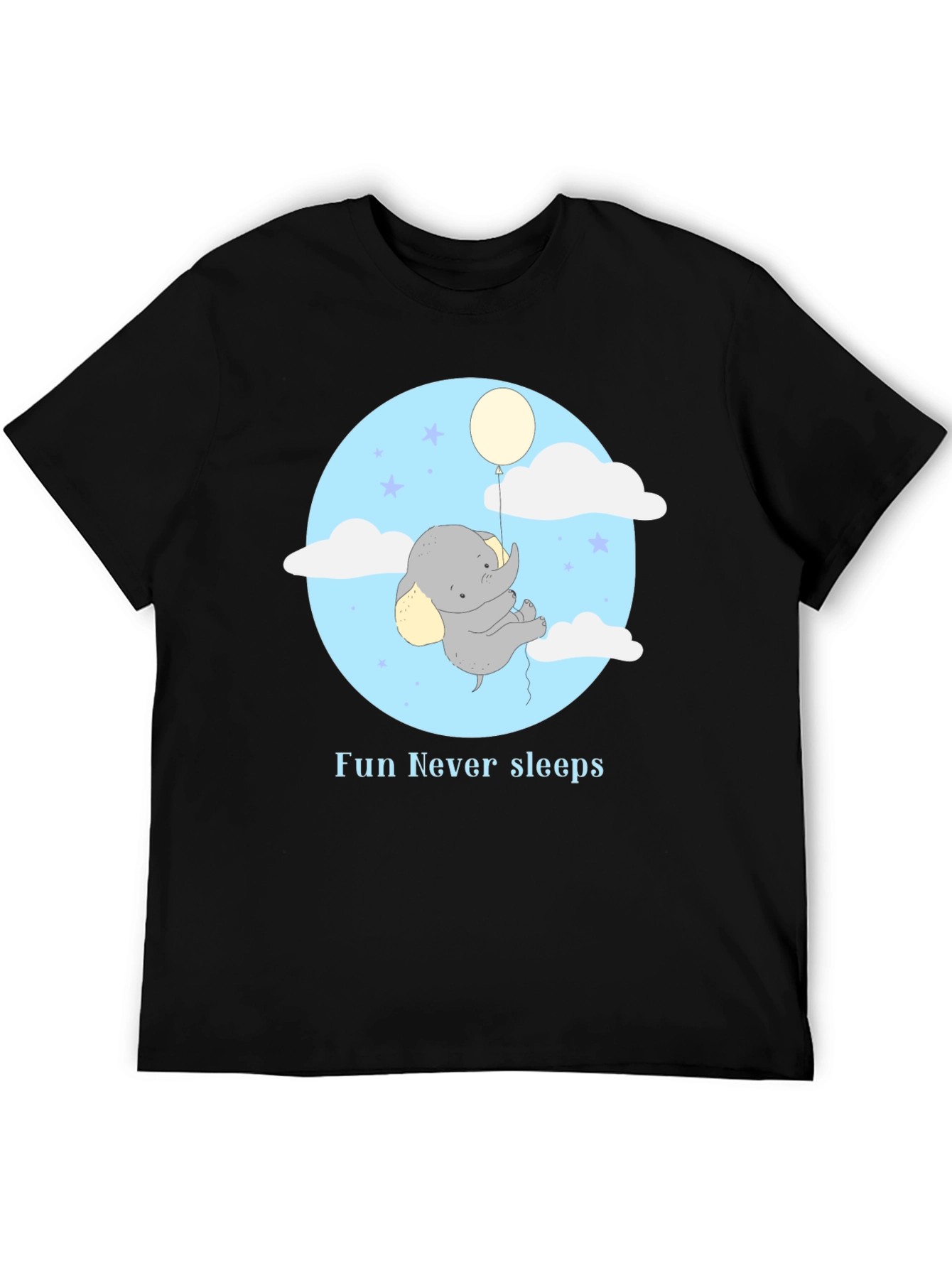 Black Fun Never Sleeps Elephant Balloon Graphic Tee view 5