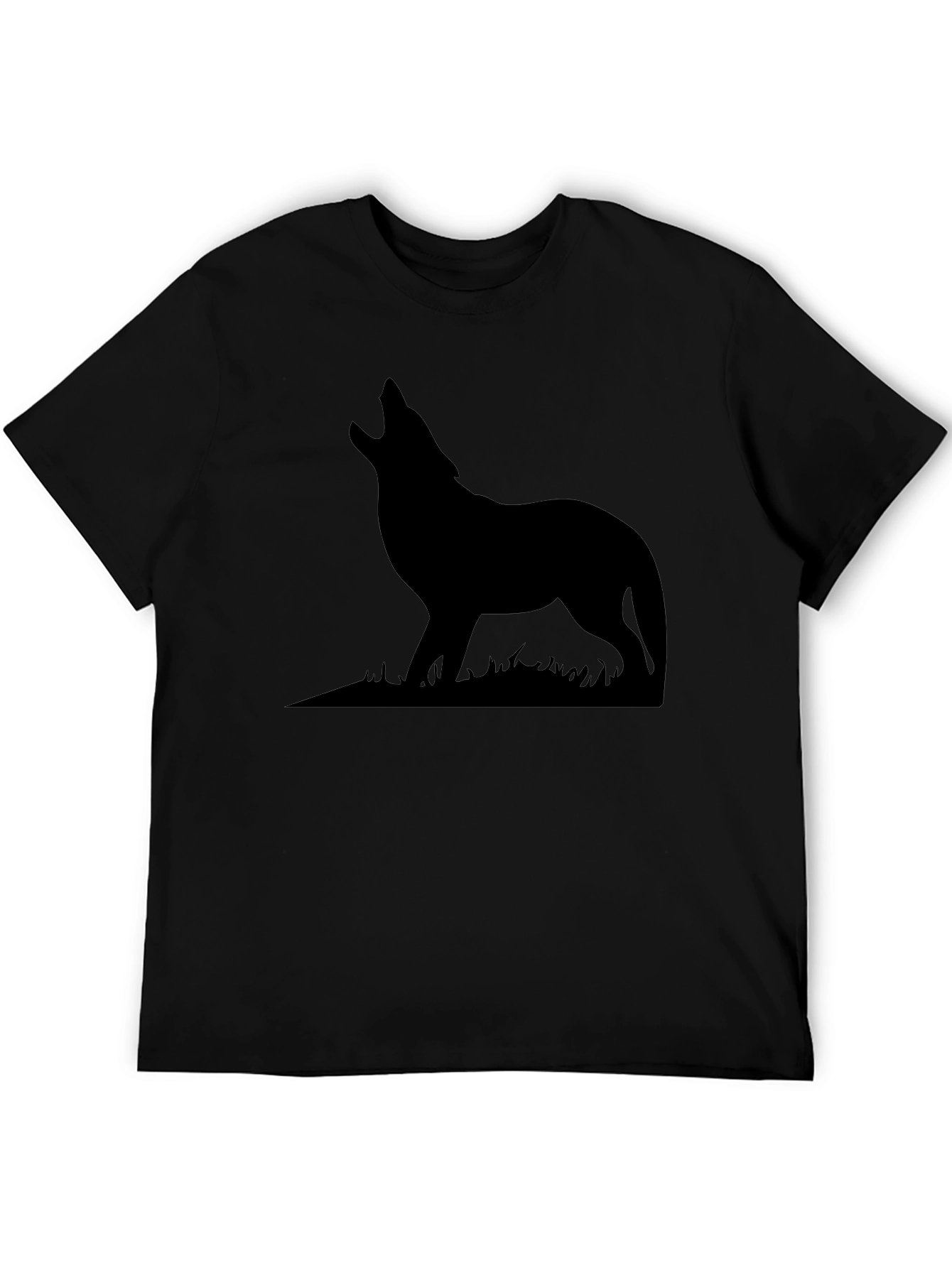 Black Wolf Silhouette Graphic Print T-Shirt view 5