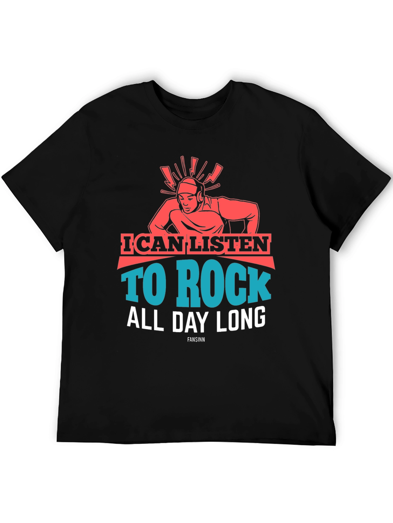 Black Rock Music Lover T-Shirt - I Can Listen All Day Long view 5