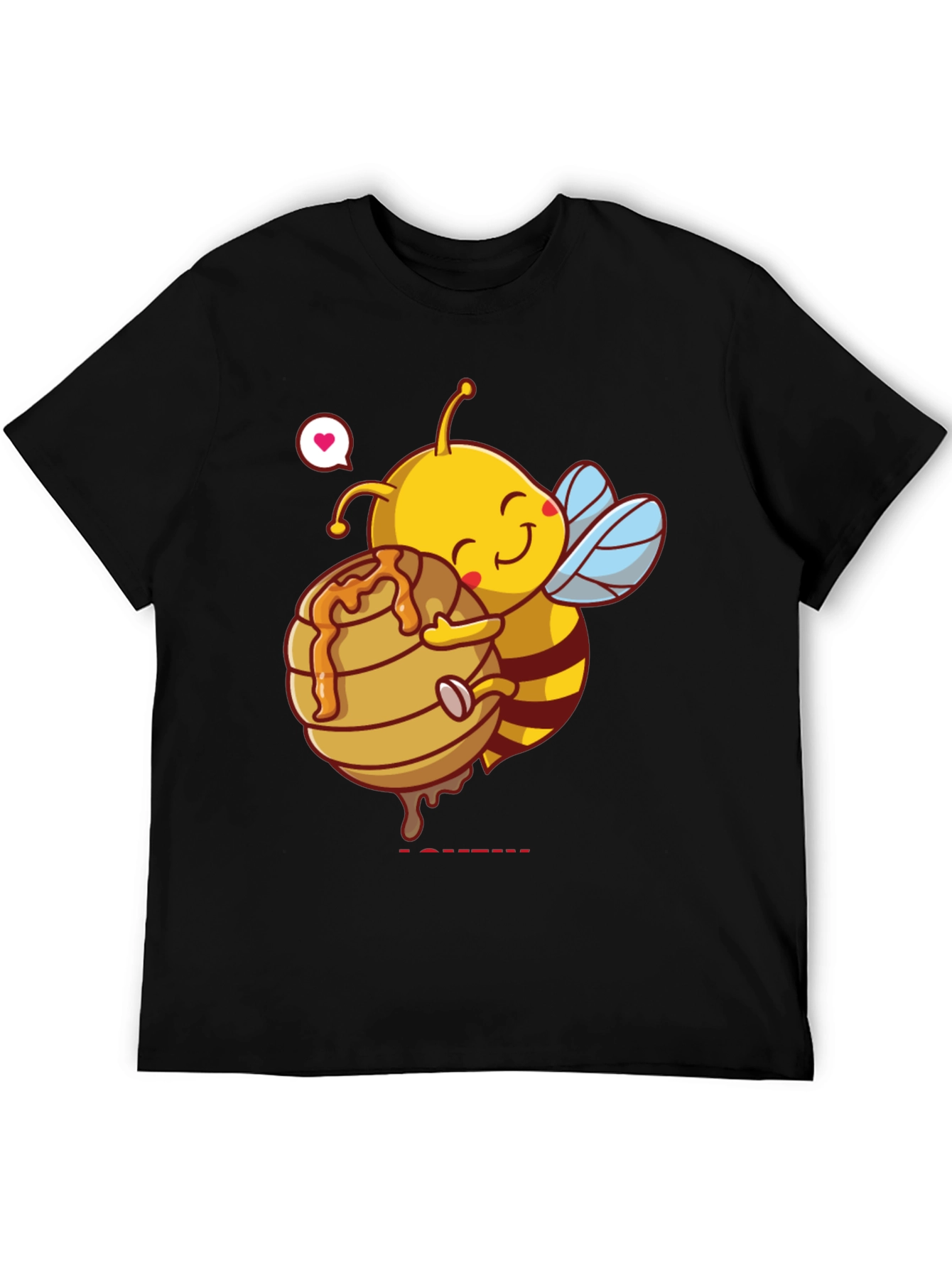Black Cute Bee Hugging Honeycomb Graphic T-Shirt view 5