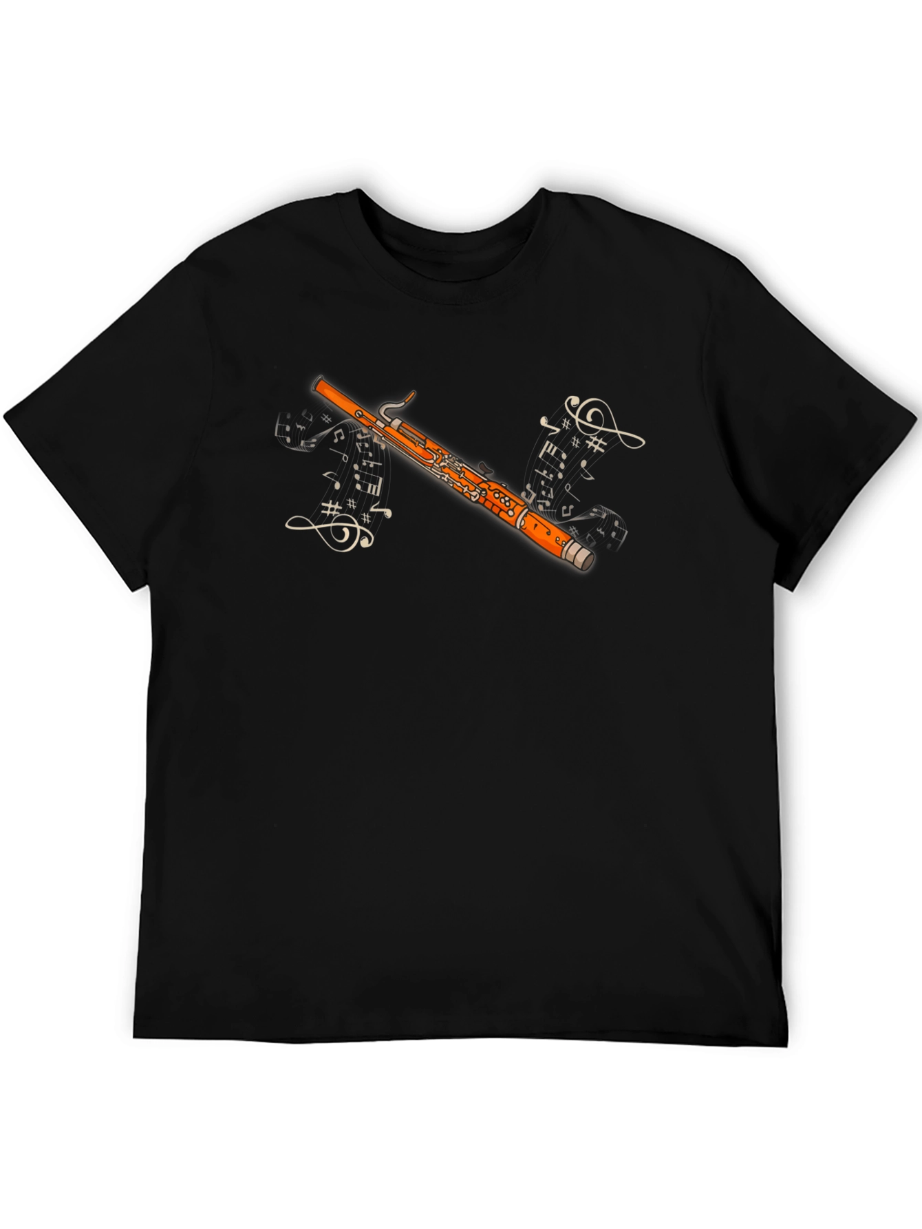 Black Bassoon Music Notes Graphic Black T-Shirt view 5