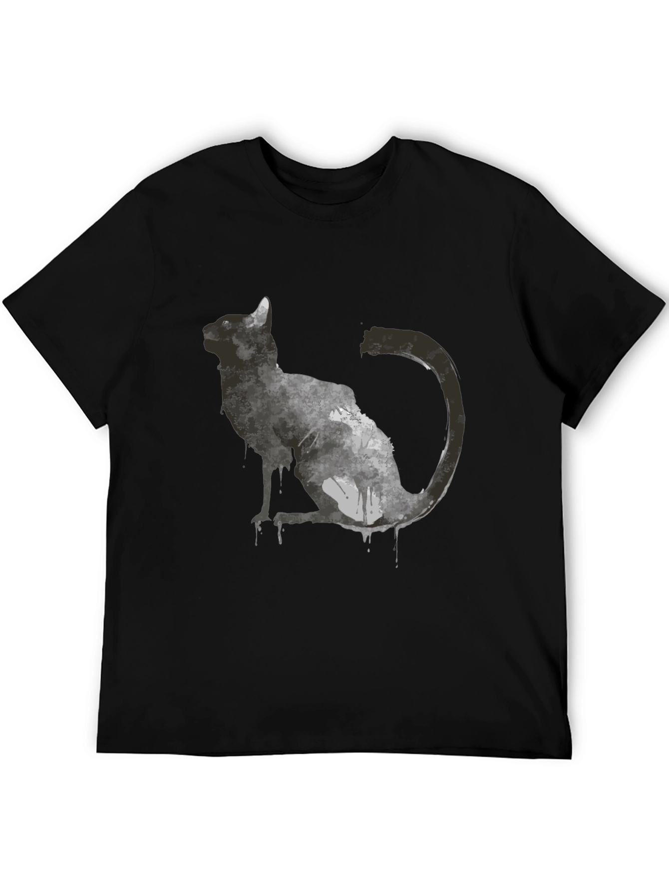 Black Abstract Cat Graphic T-Shirt - Black view 5