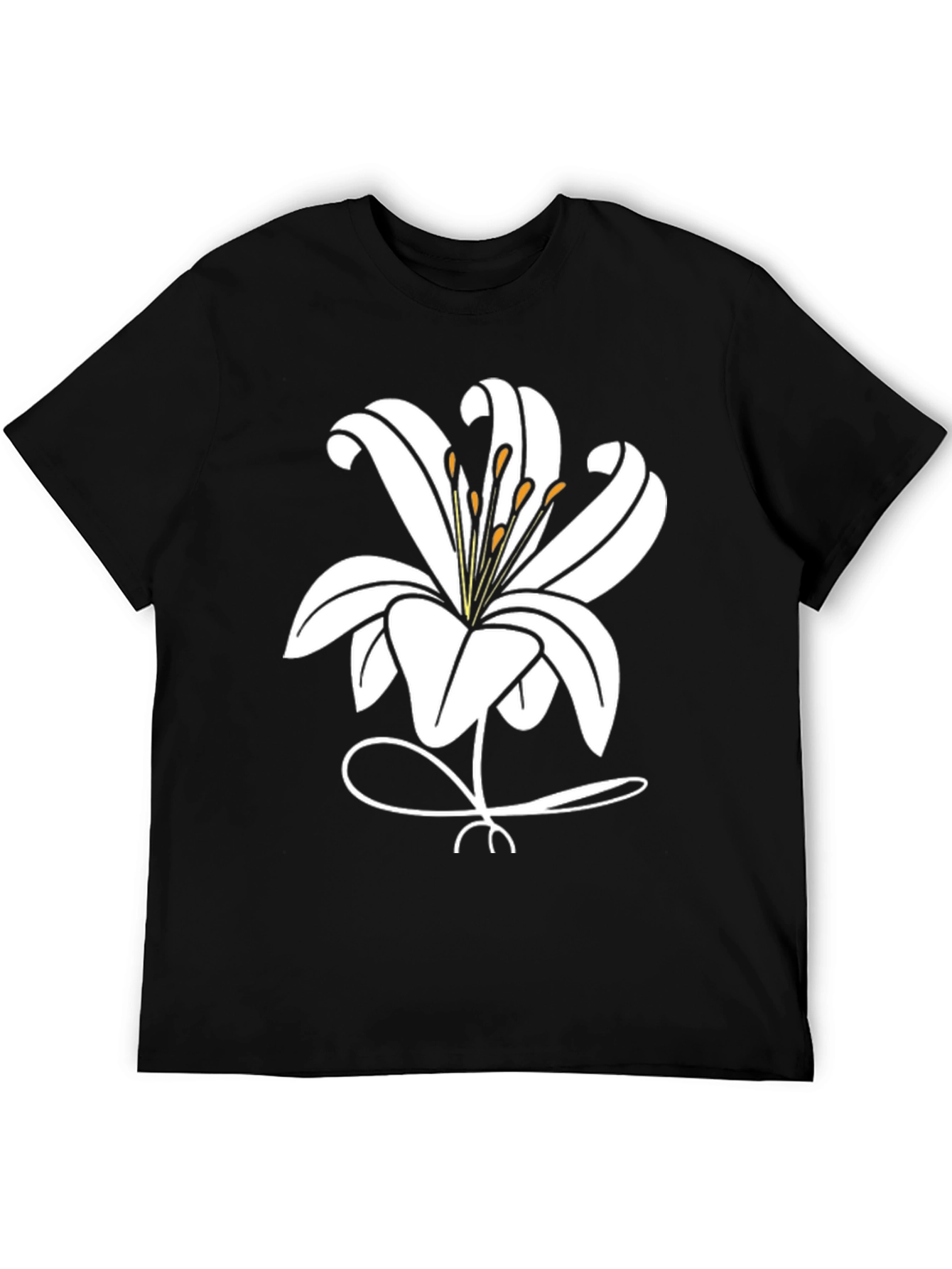 Black Lily Flower Graphic T-Shirt - Black Casual Tee view 5
