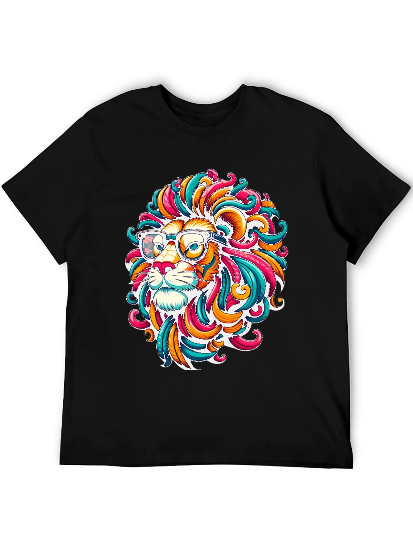 Black Funky Lion Graphic T-Shirt - Men's Black Tee view 5