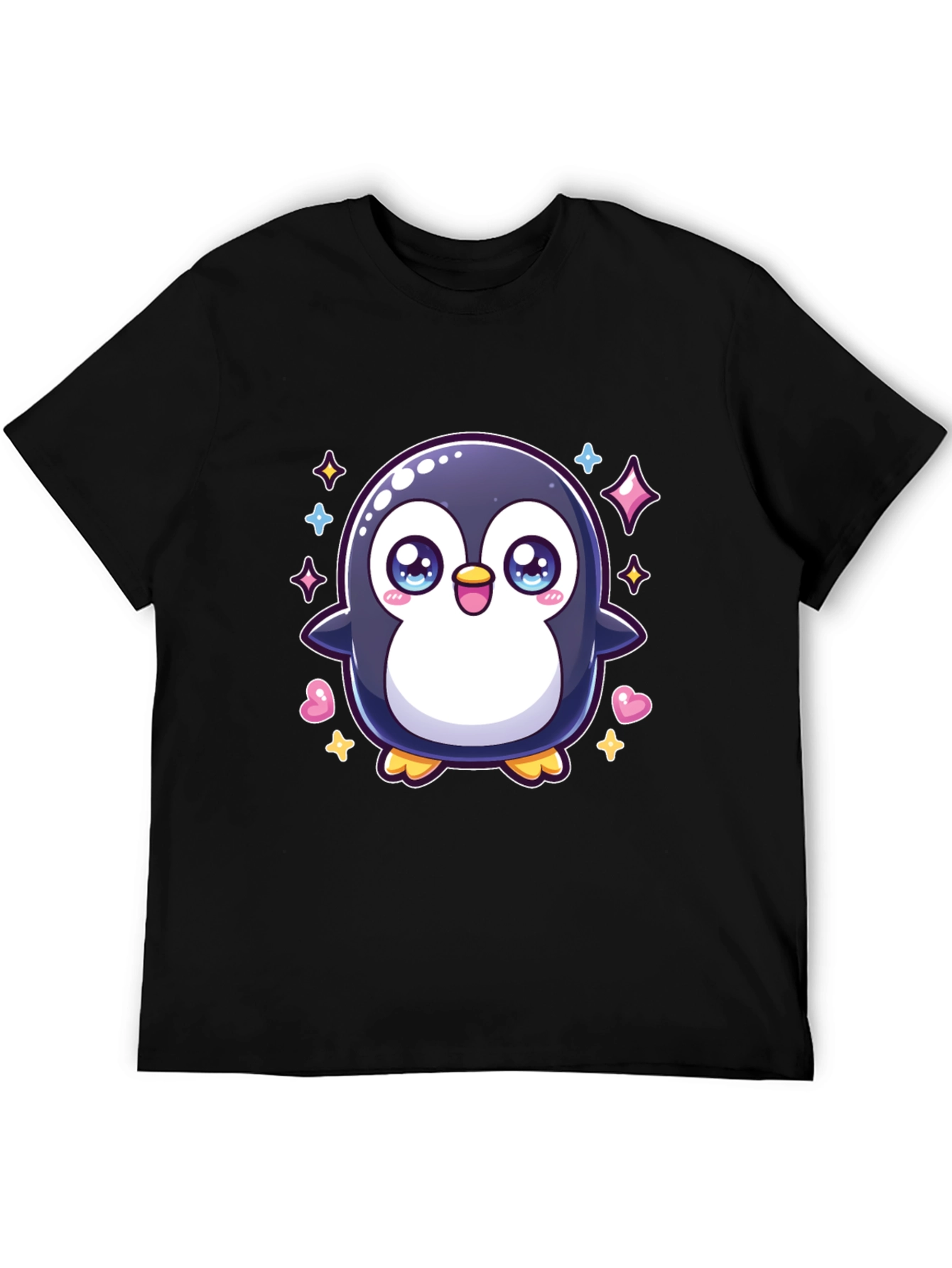 Black Cute Penguin Graphic Tee - Black Cotton Shirt view 5