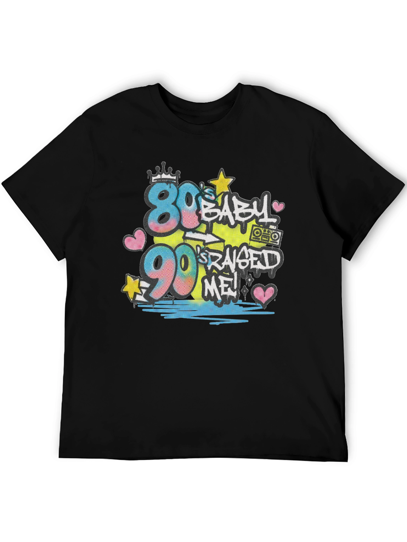 Black 80s Baby 90s Raised Me T-Shirt view 5