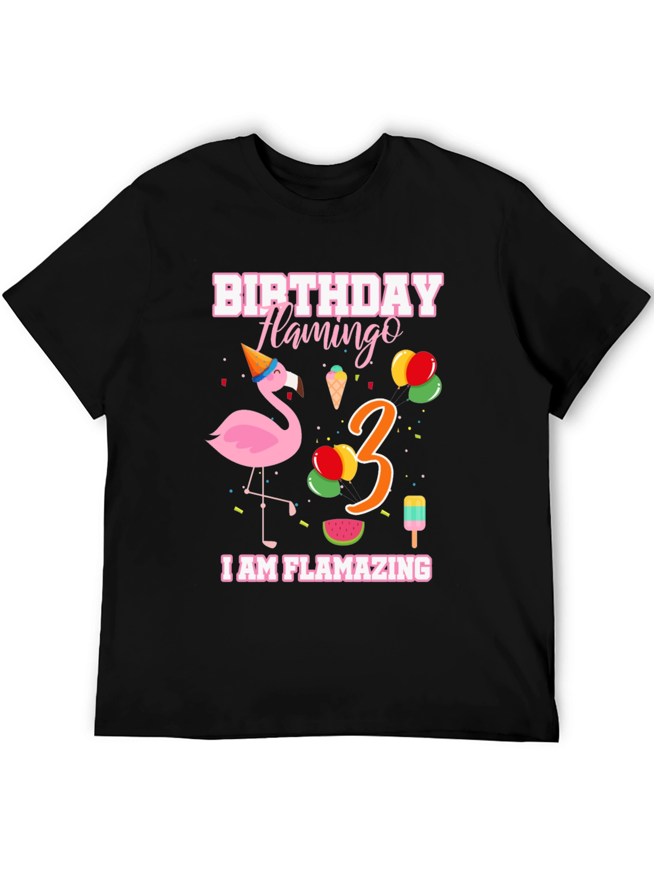 Black Birthday Flamingo Third Birthday T-Shirt view 5