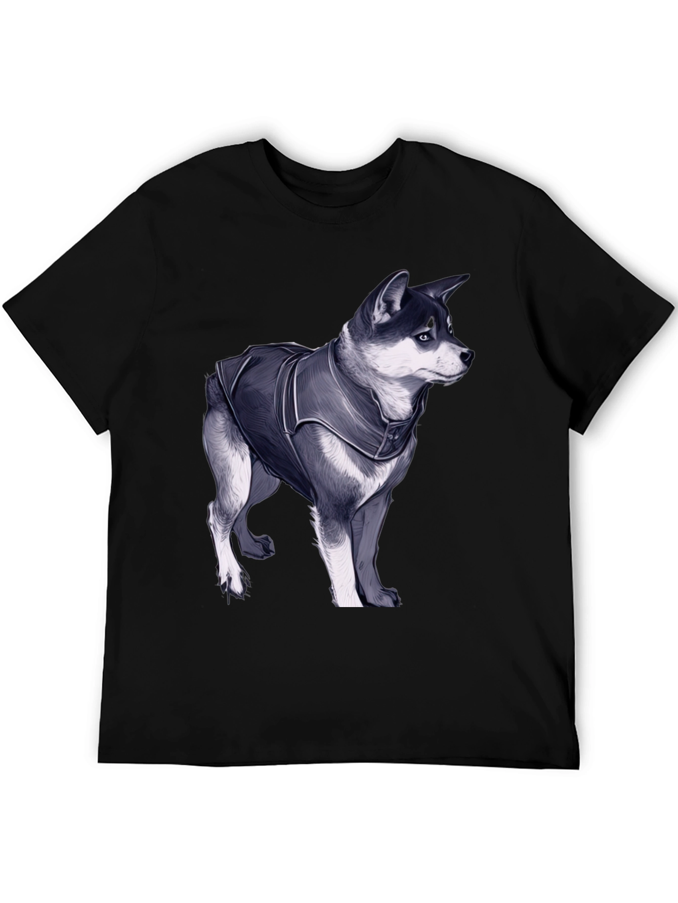 Black Dog in Jacket Graphic Tee - Black Casual T-Shirt view 5