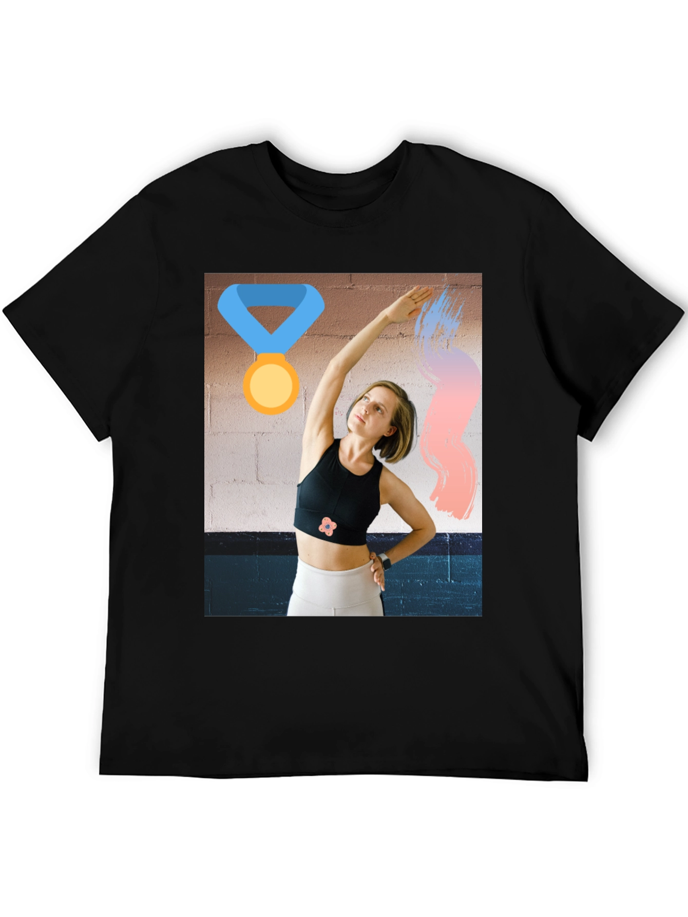Black Graphic Tee with Athletic Woman Design view 5