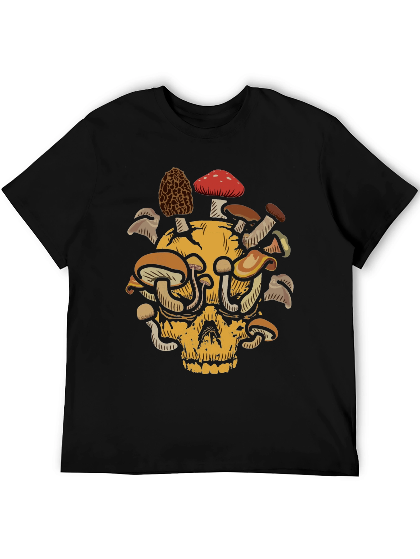 Black Skull & Mushroom Graphic Tee - Unique Design view 5