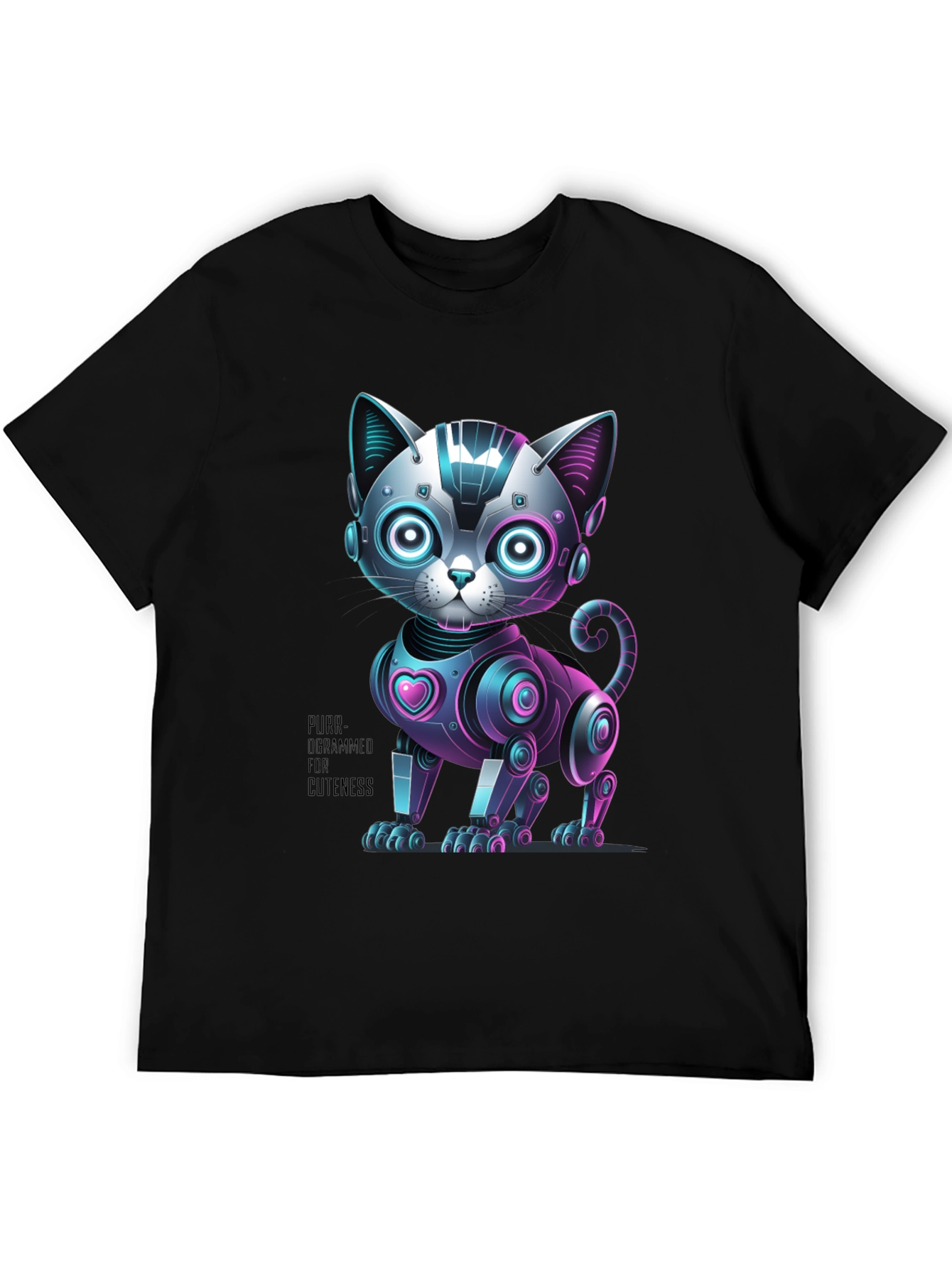 Black Robo Cat T-Shirt - Purr-ogrammer for Cuteness view 5