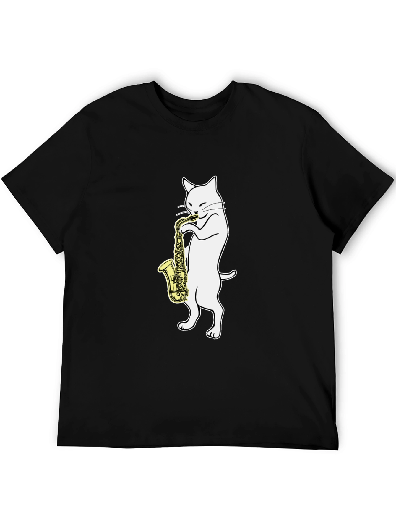 Black Cat Saxophone Player Graphic Tee - Black Cotton view 5