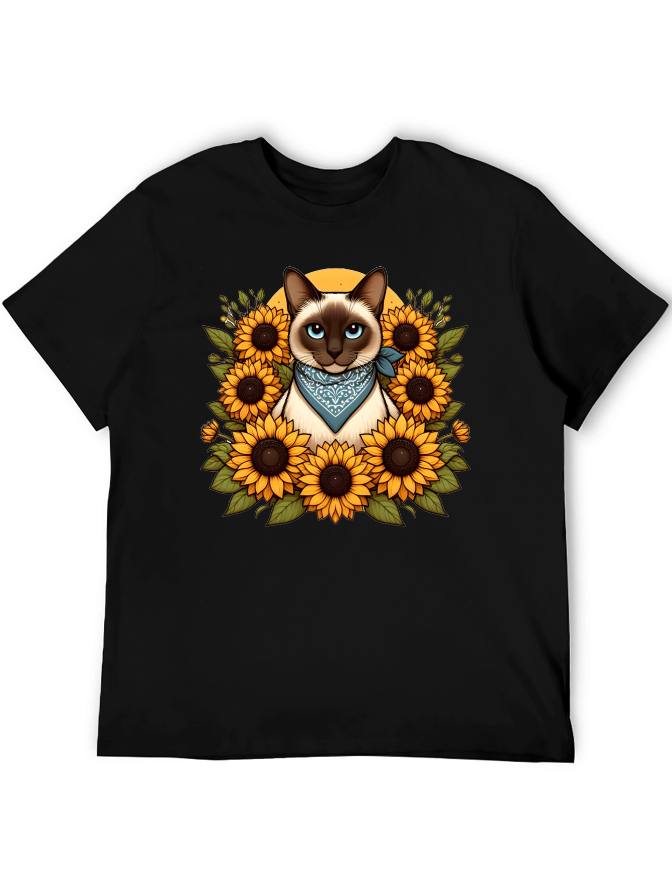 Black Siamese Cat Sunflower Graphic T-Shirt view 5