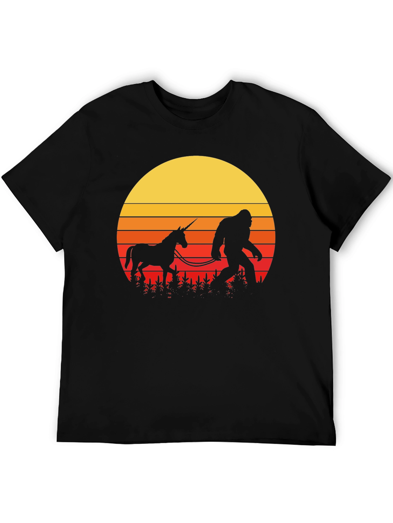 Black Sasquatch & Unicorn Sunset T-Shirt view 5