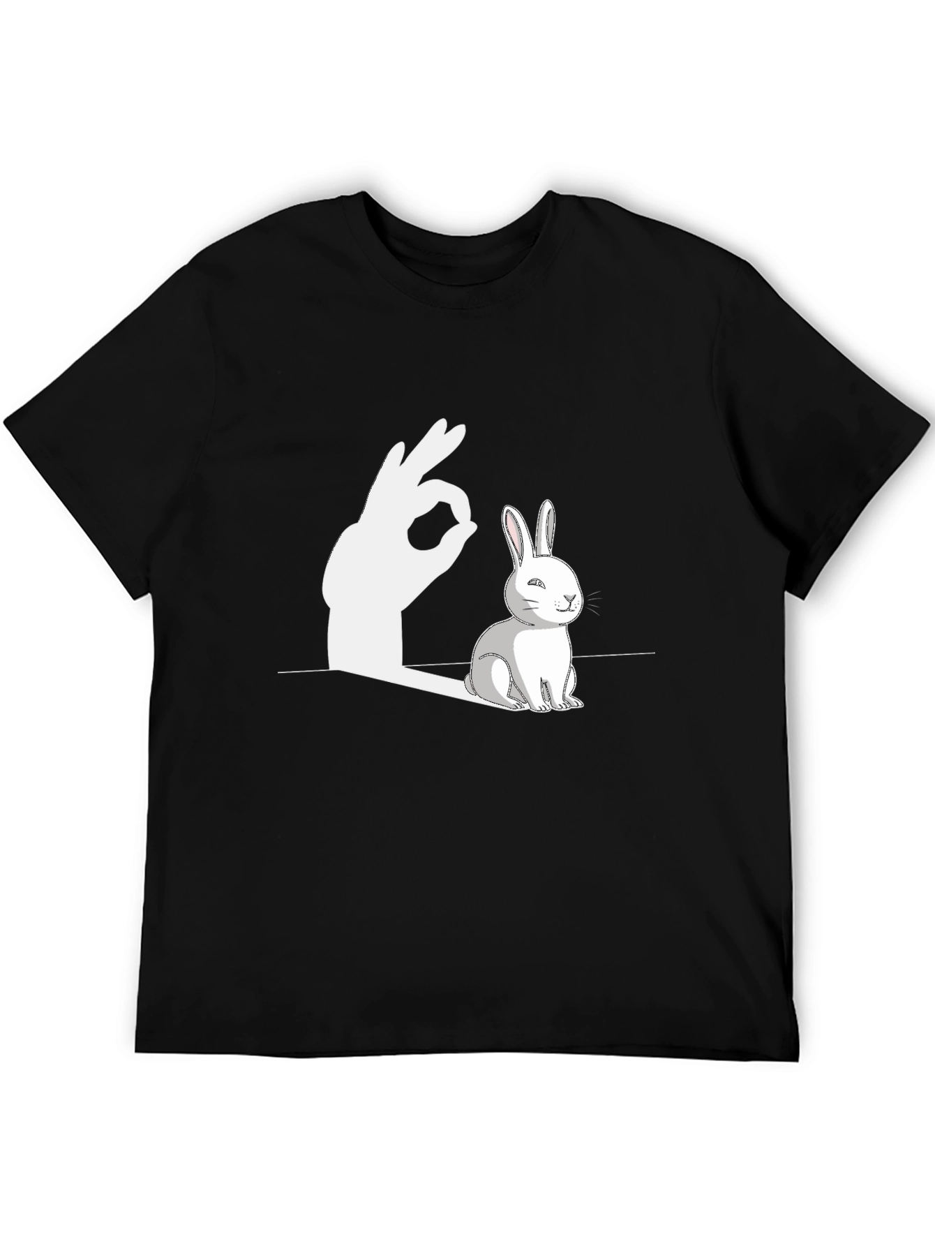 Black Funny Rabbit Shadow Hand Sign Graphic T-Shirt view 5