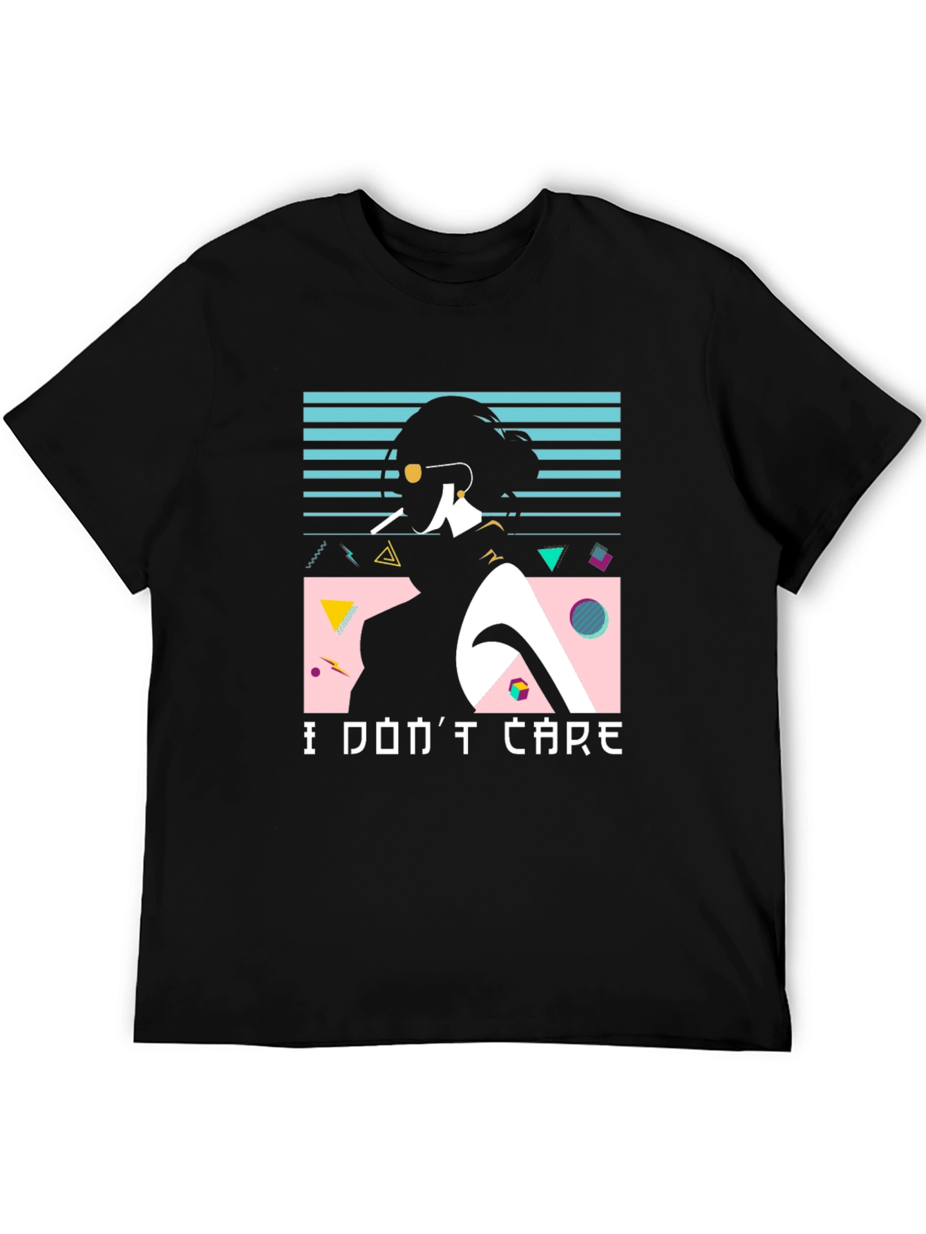 Black Retro "I Don't Care" Graphic Tee view 5