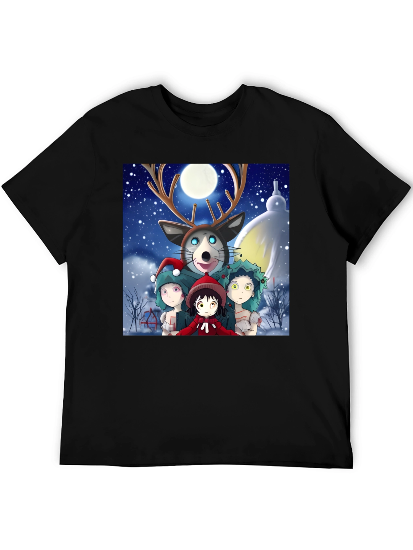 Black Anime Winter Wonderland T-Shirt view 5