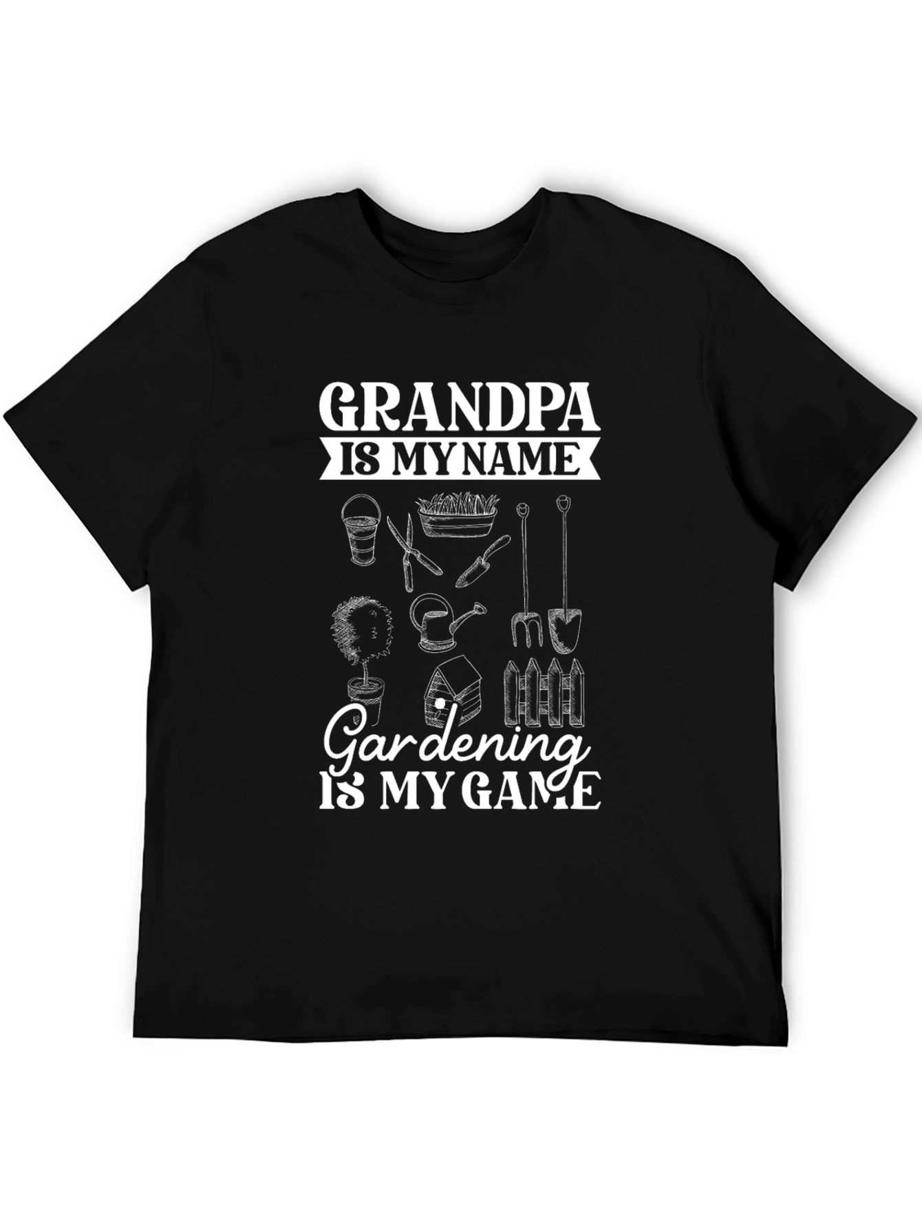 Black Grandpa Gardening T-Shirt - Name & Game view 5
