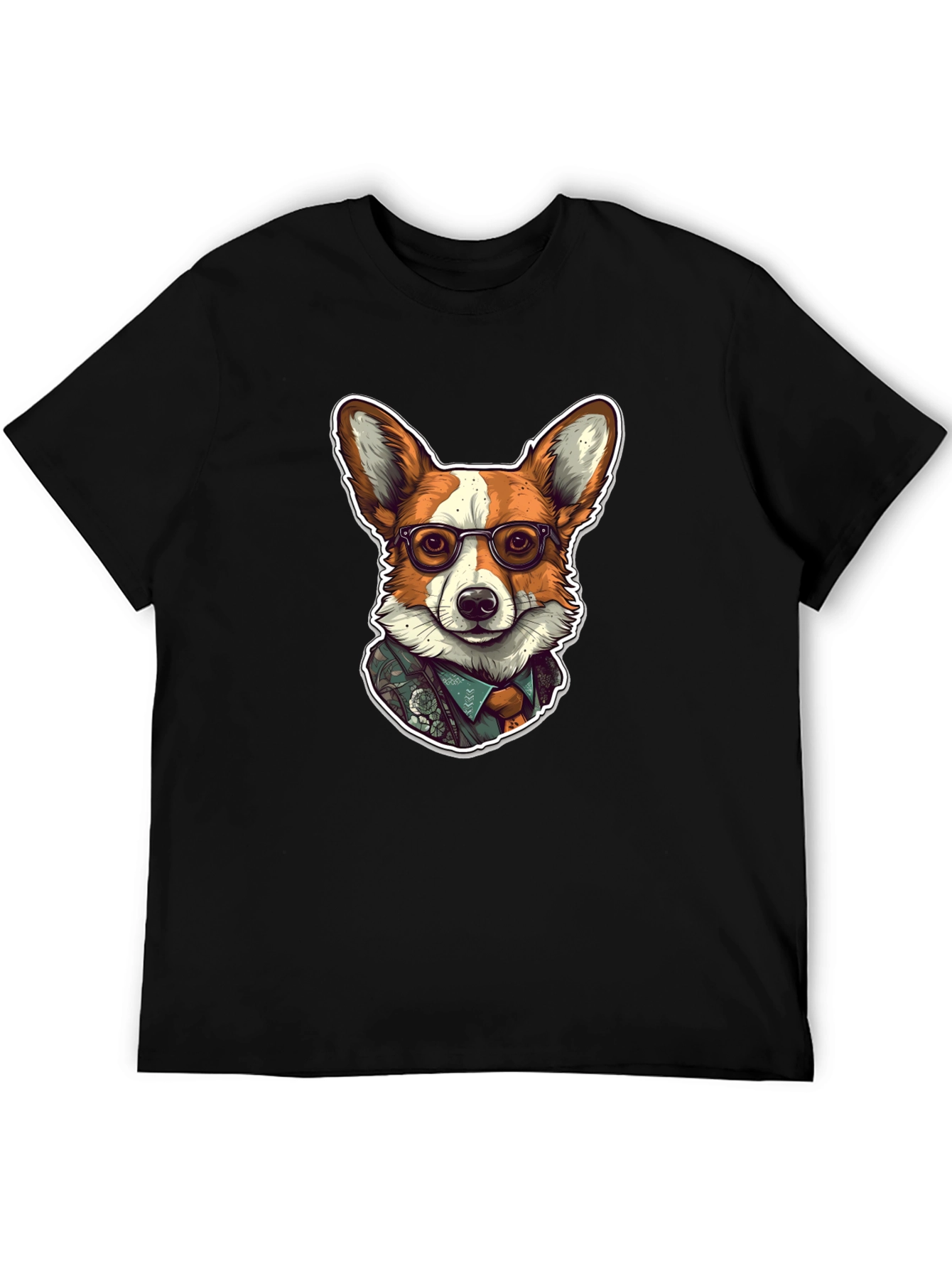 Black Hipster Corgi Graphic Tee - Unisex Soft Cotton Shirt view 5