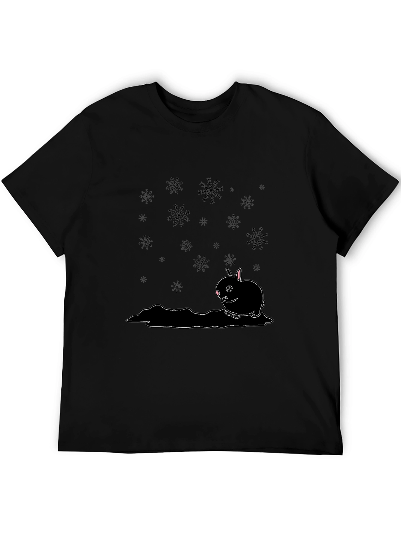 Black Winter Rabbit Graphic Tee - Black Cotton Blend view 5
