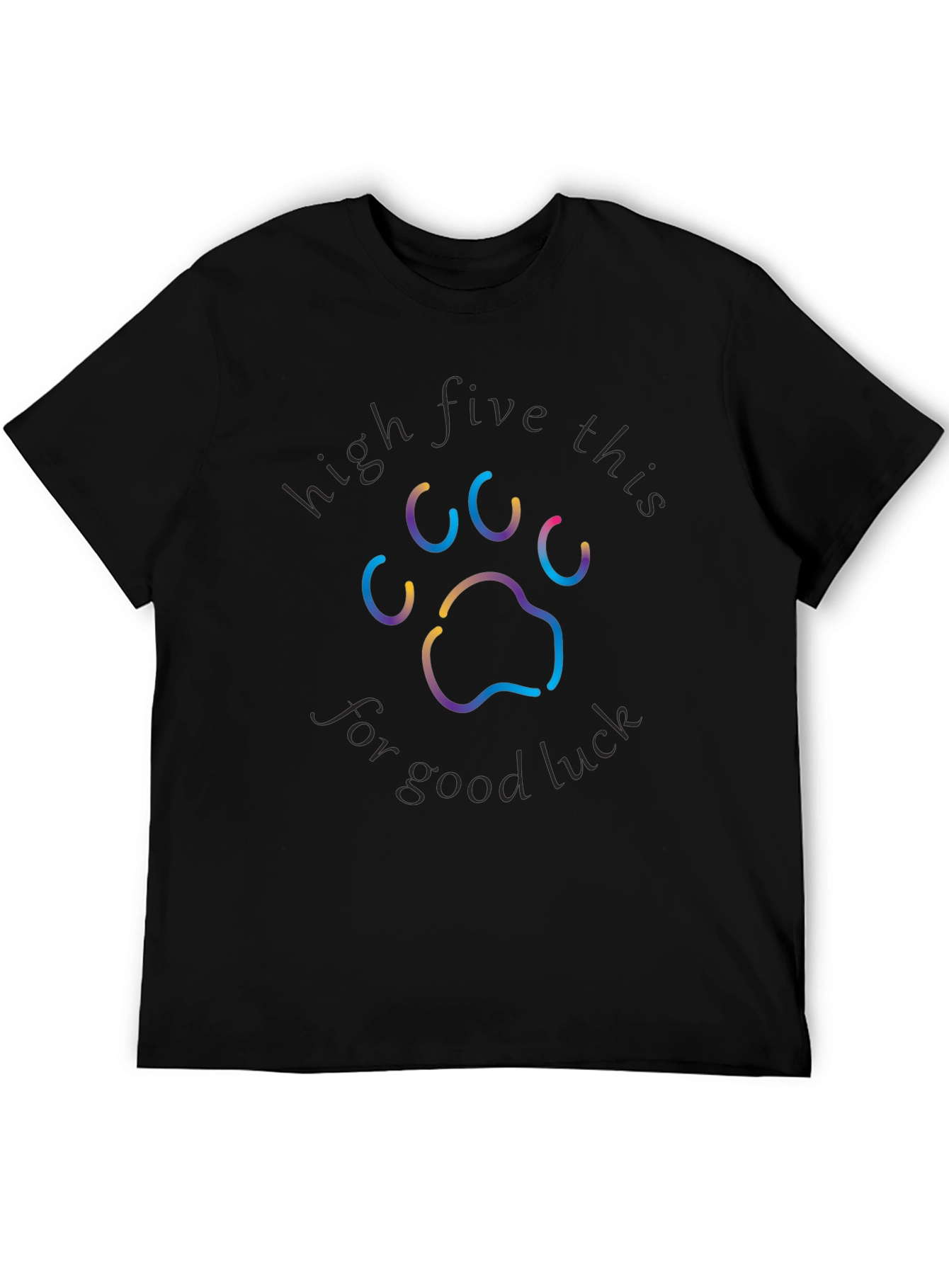 Black High Five for Good Luck Paw Print T-Shirt view 5
