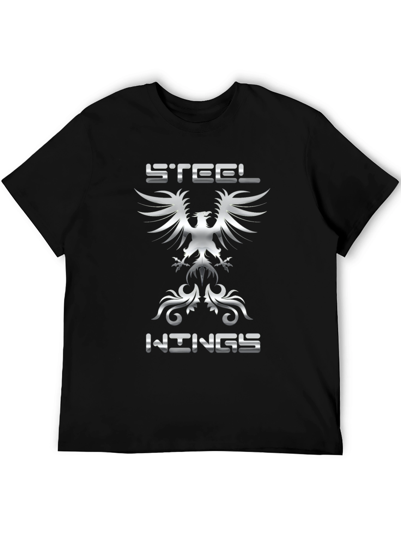 Black Steel Wings Graphic Tee - Bold Eagle Design view 5