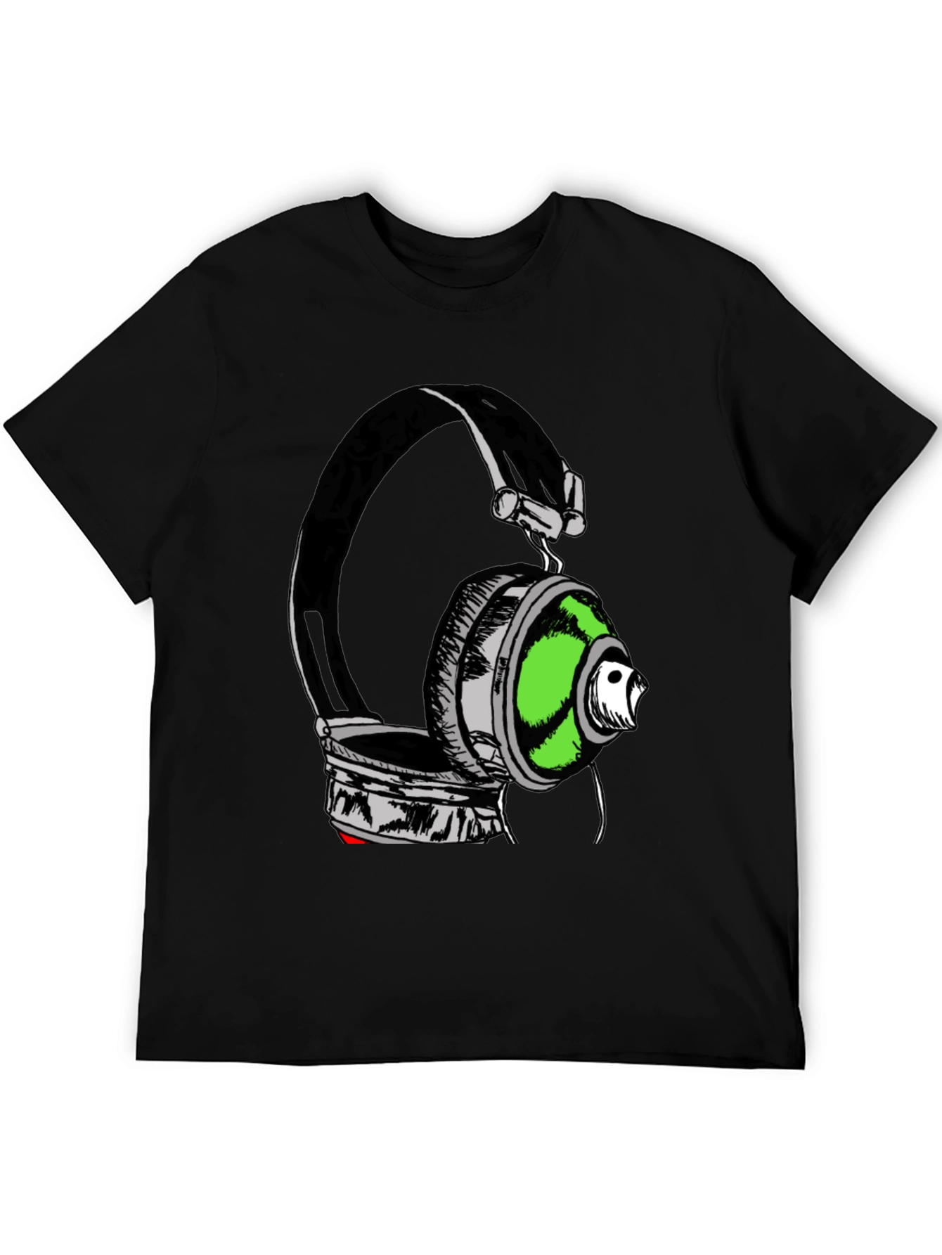 Black Headphones Graphic Print T-Shirt - Black view 5