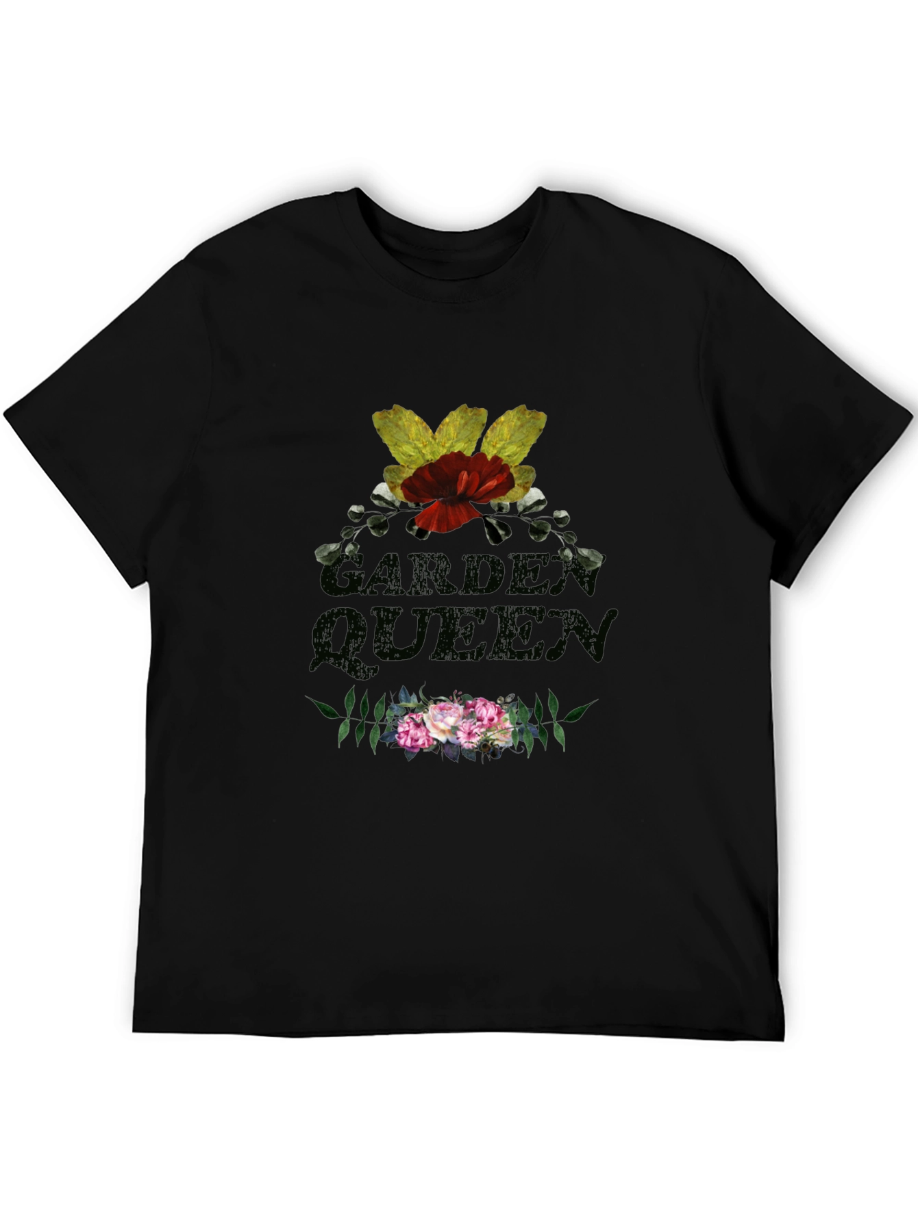 Black Garden Queen Floral T-Shirt - Black Cotton Tee view 5