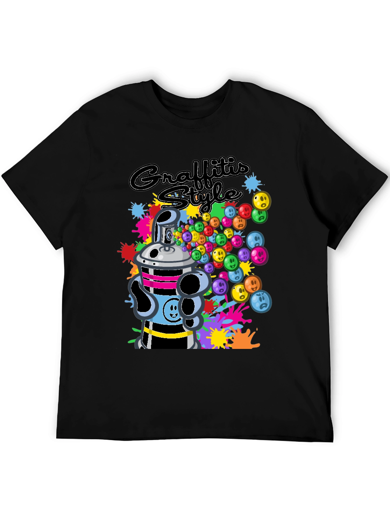 Black Graffiti Style Graphic T-Shirt - Black Crew Neck Tee view 5