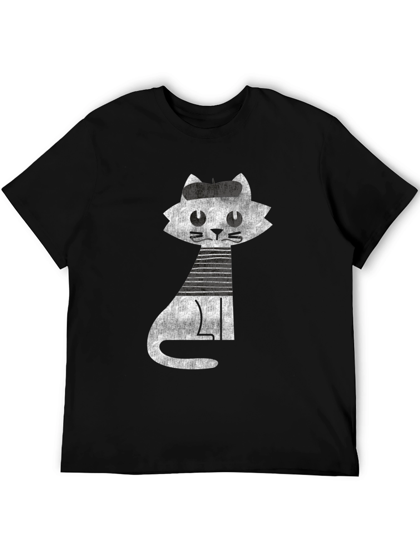 Black Retro Cat Graphic Tee - Cool Black Cotton T-Shirt view 5