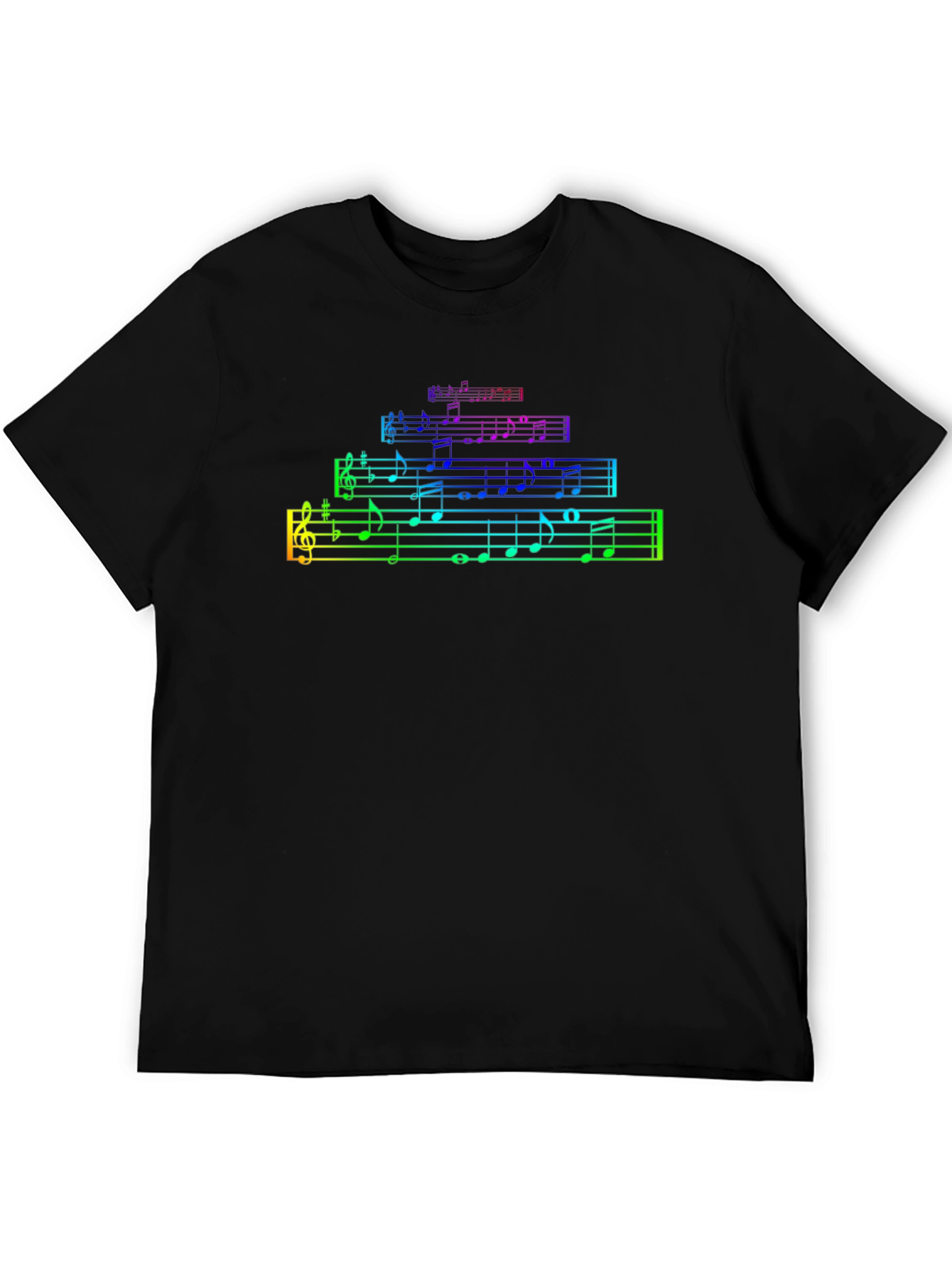 Black Rainbow Music Notes Graphic Black T-Shirt view 5