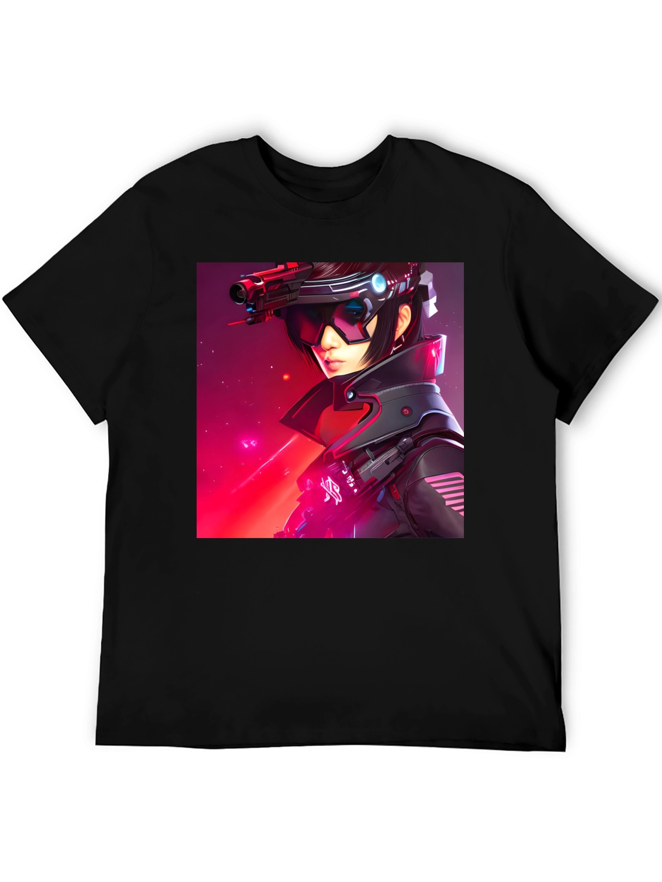 Black Sci-Fi Cyberpunk Girl Graphic Black T-Shirt view 5