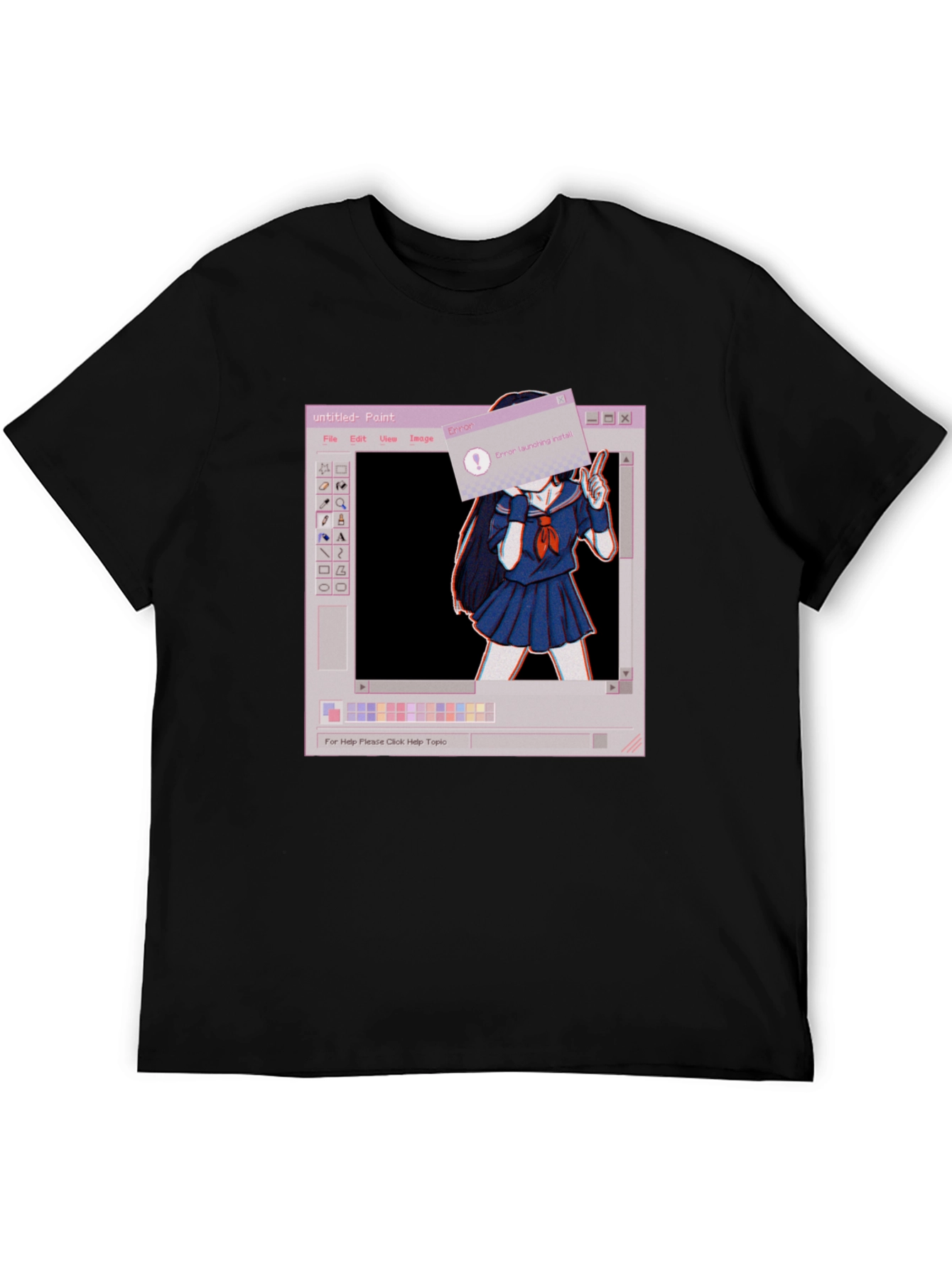 Black Aesthetic Anime Paint Error Black T-Shirt view 5