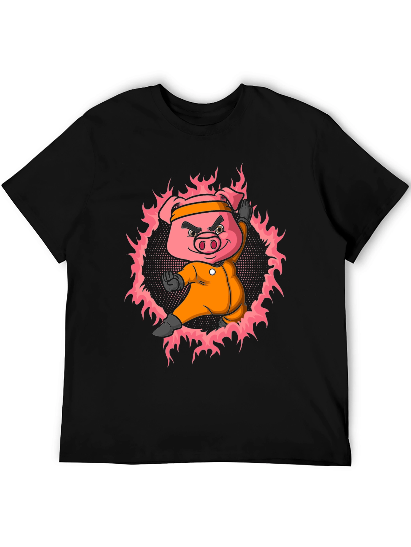 Black Karate Pig T-Shirt - Black Cotton Tee view 5