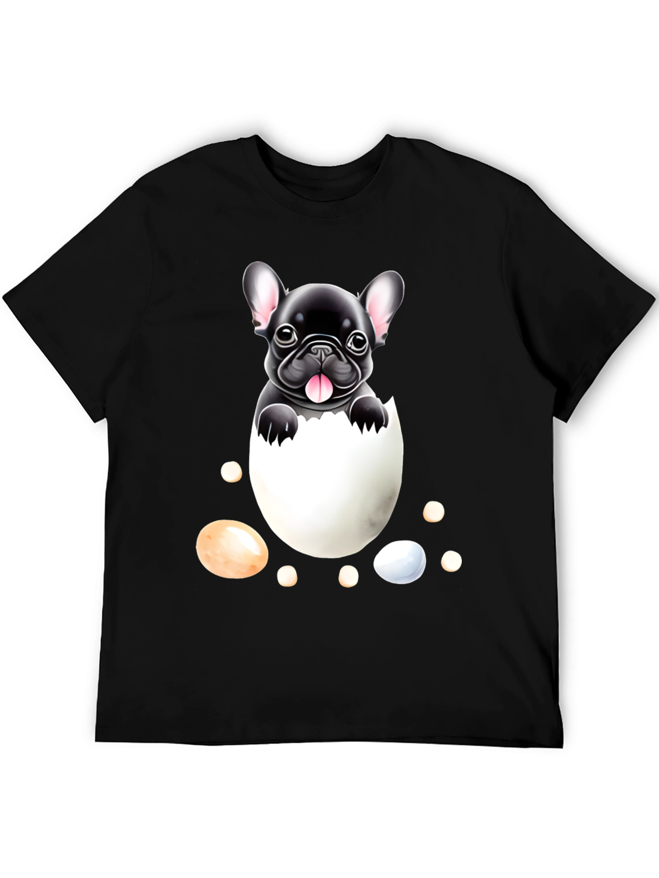 Black Bulldog Puppy in Egg Graphic Tee view 5