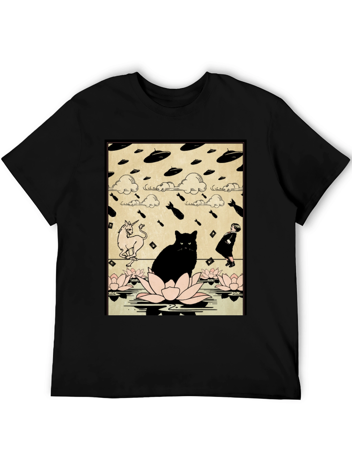 Black Cat & Unicorn Invasion T-Shirt - Funny Graphic Tee view 5