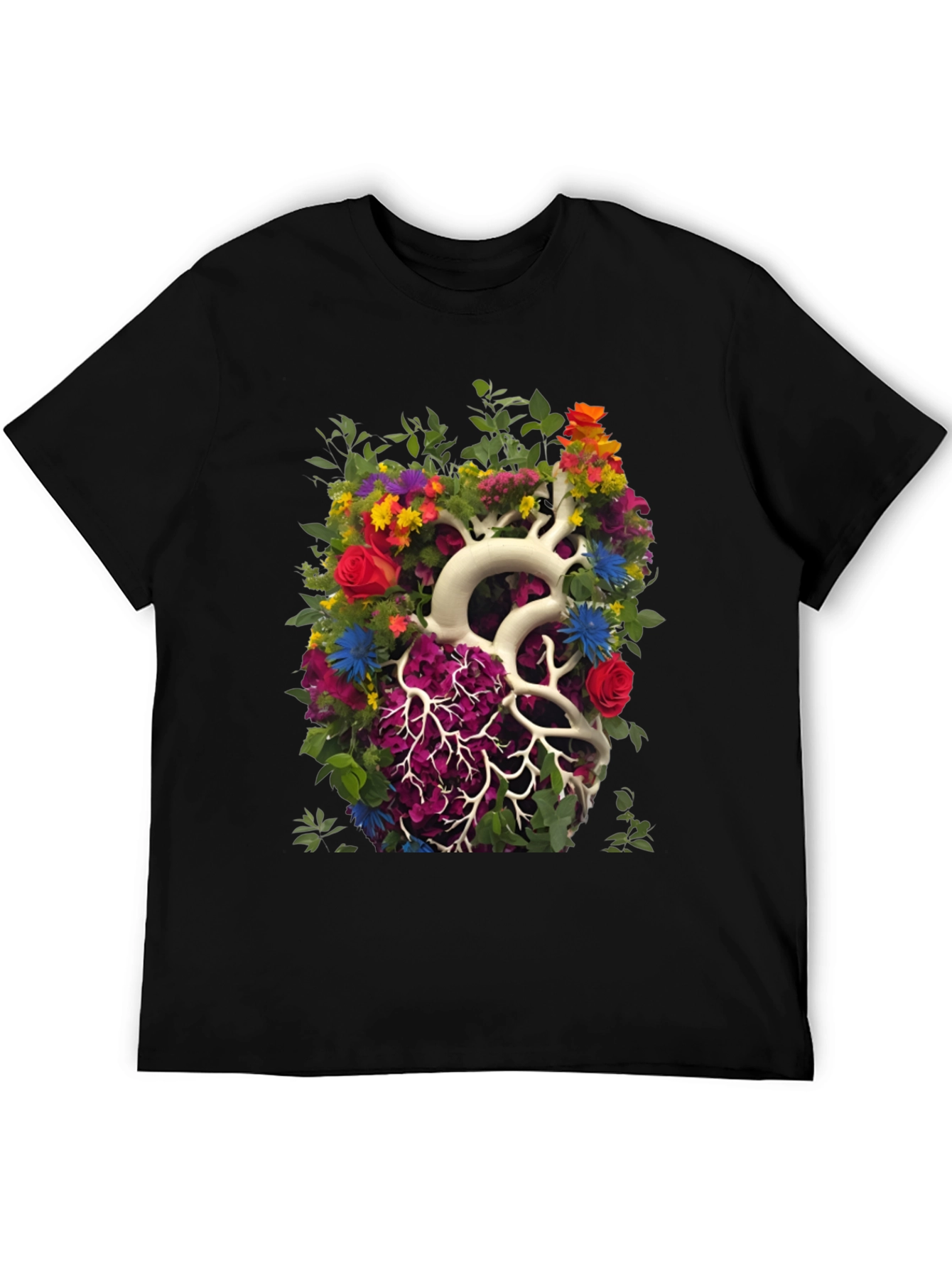 Black Floral Heart Anatomy T-Shirt - Unique Graphic Tee view 5