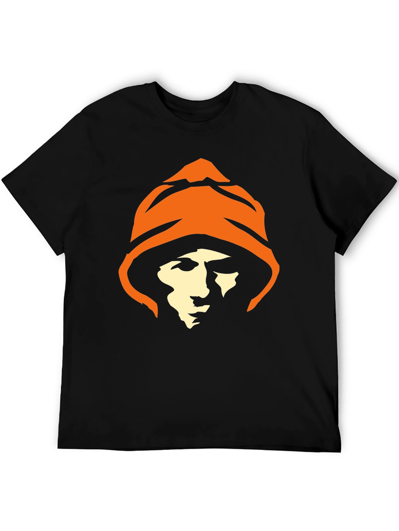 Black Hooded Figure Graphic Tee - Black Cotton T-Shirt view 5