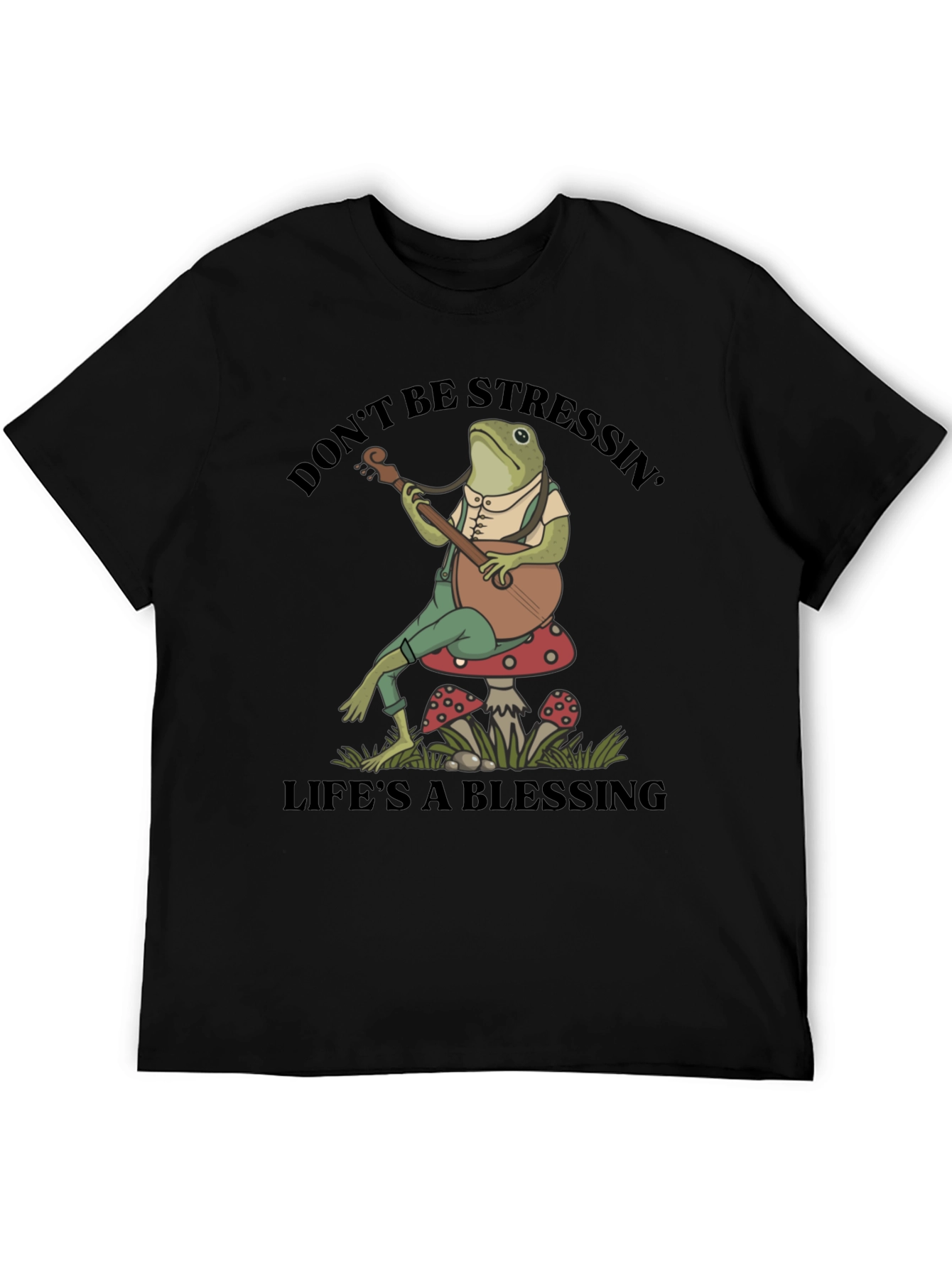 Black Relaxed Frog T-Shirt: Don't Stress, Life's a Blessing view 5