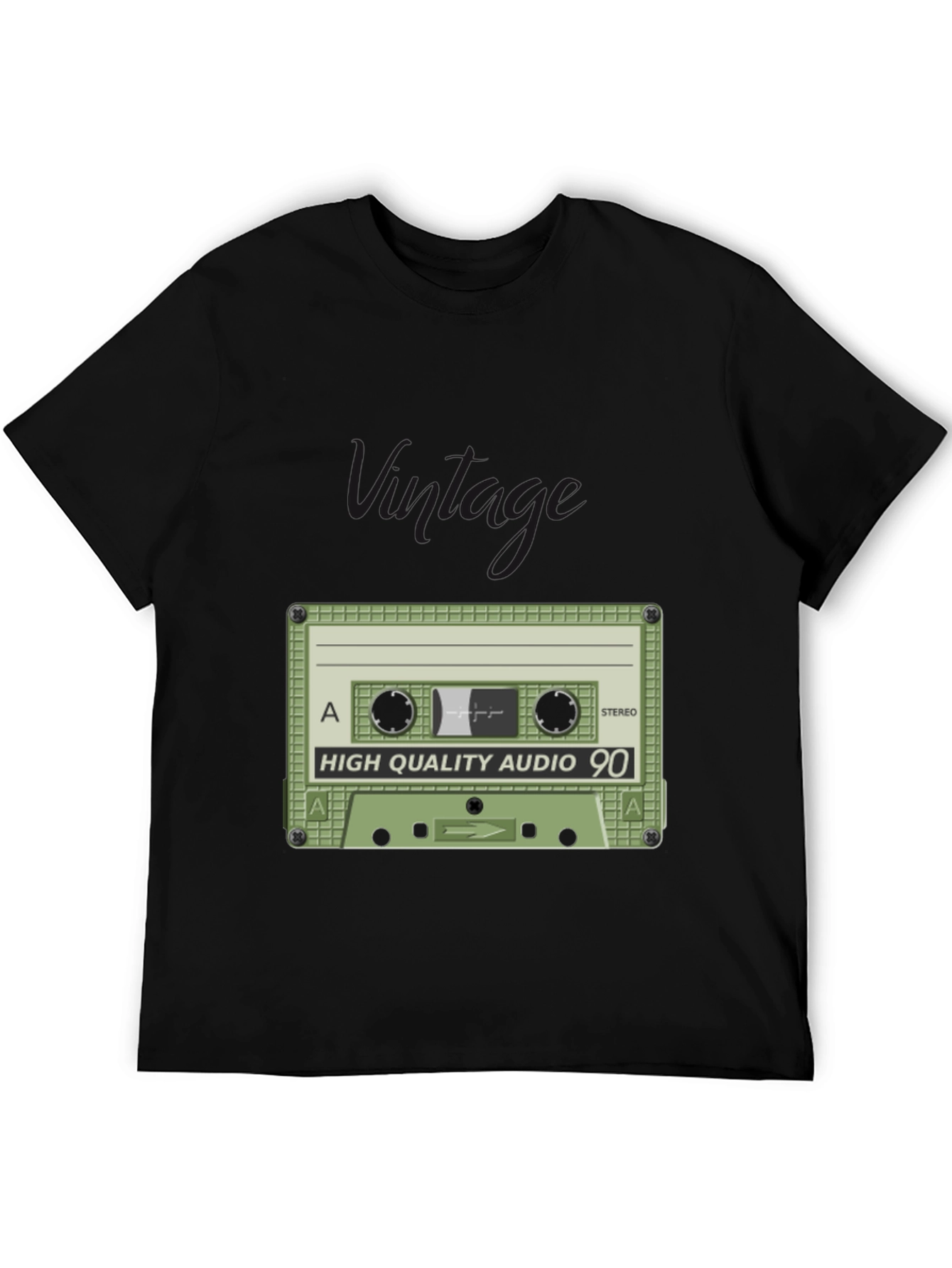 Black Retro Cassette Tape Black T-Shirt - High Quality Audio 90 view 5