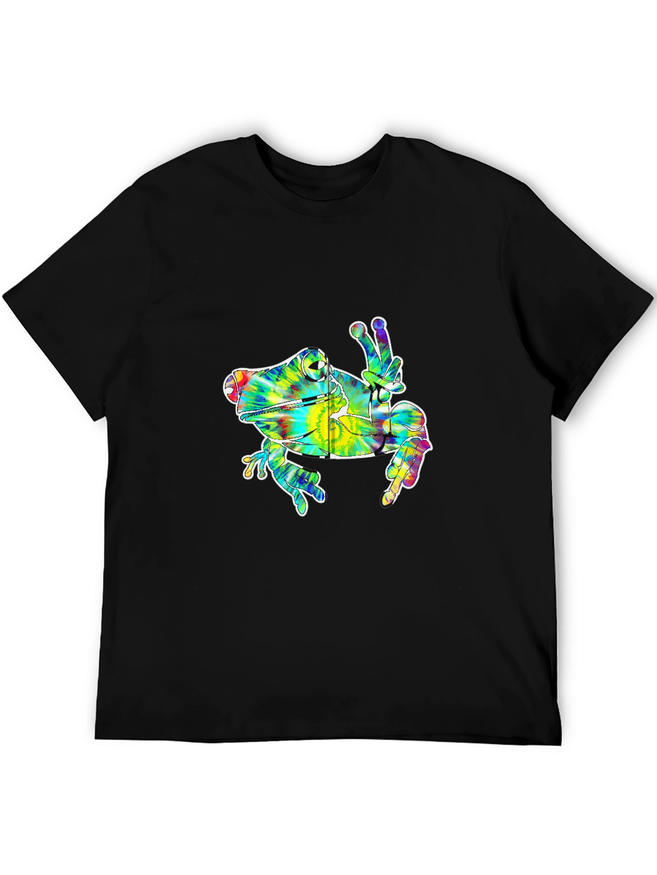 Black Tie Dye Frog Peace Sign Graphic T-Shirt view 5