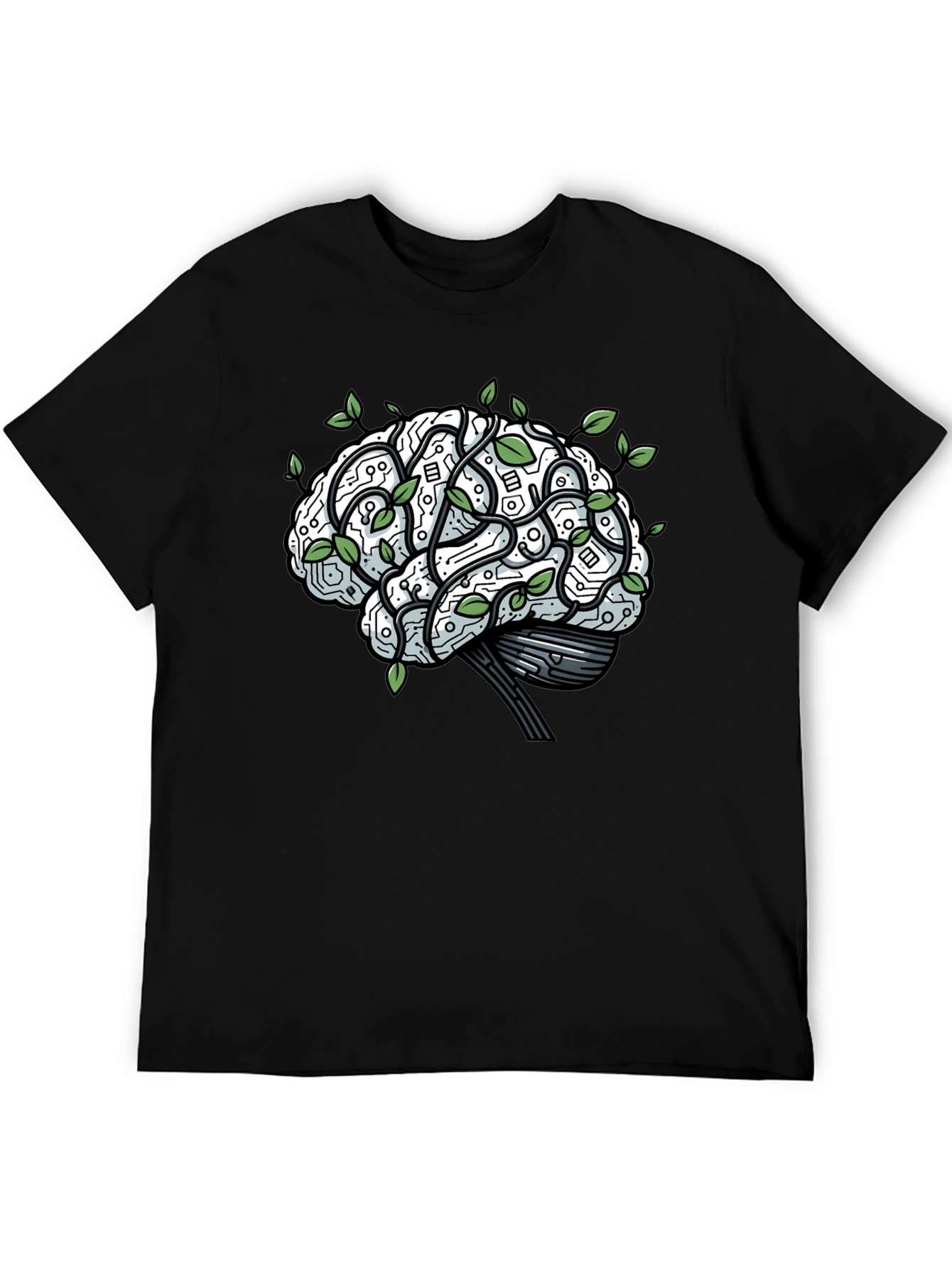 Black Brain Circuitry & Leaves Graphic T-Shirt view 5