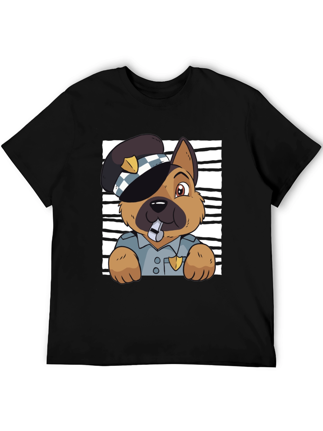 Black Police Dog Graphic T-Shirt - Cute Cartoon Design view 5