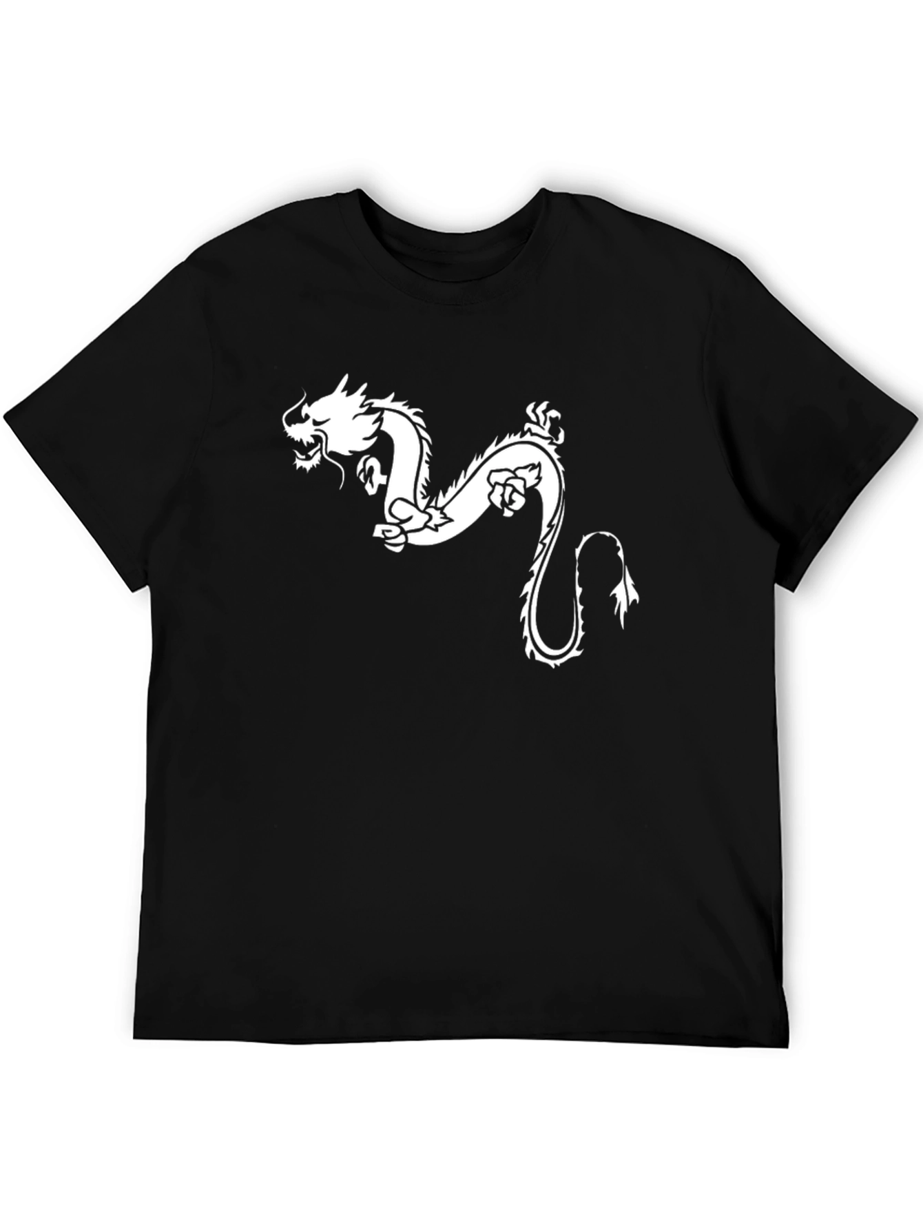 Black Black T-Shirt with White Dragon Graphic view 5