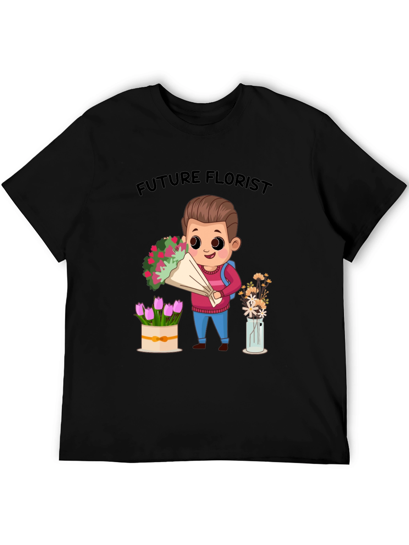 Black Future Florist Graphic T-Shirt - Cute Floral Design view 5