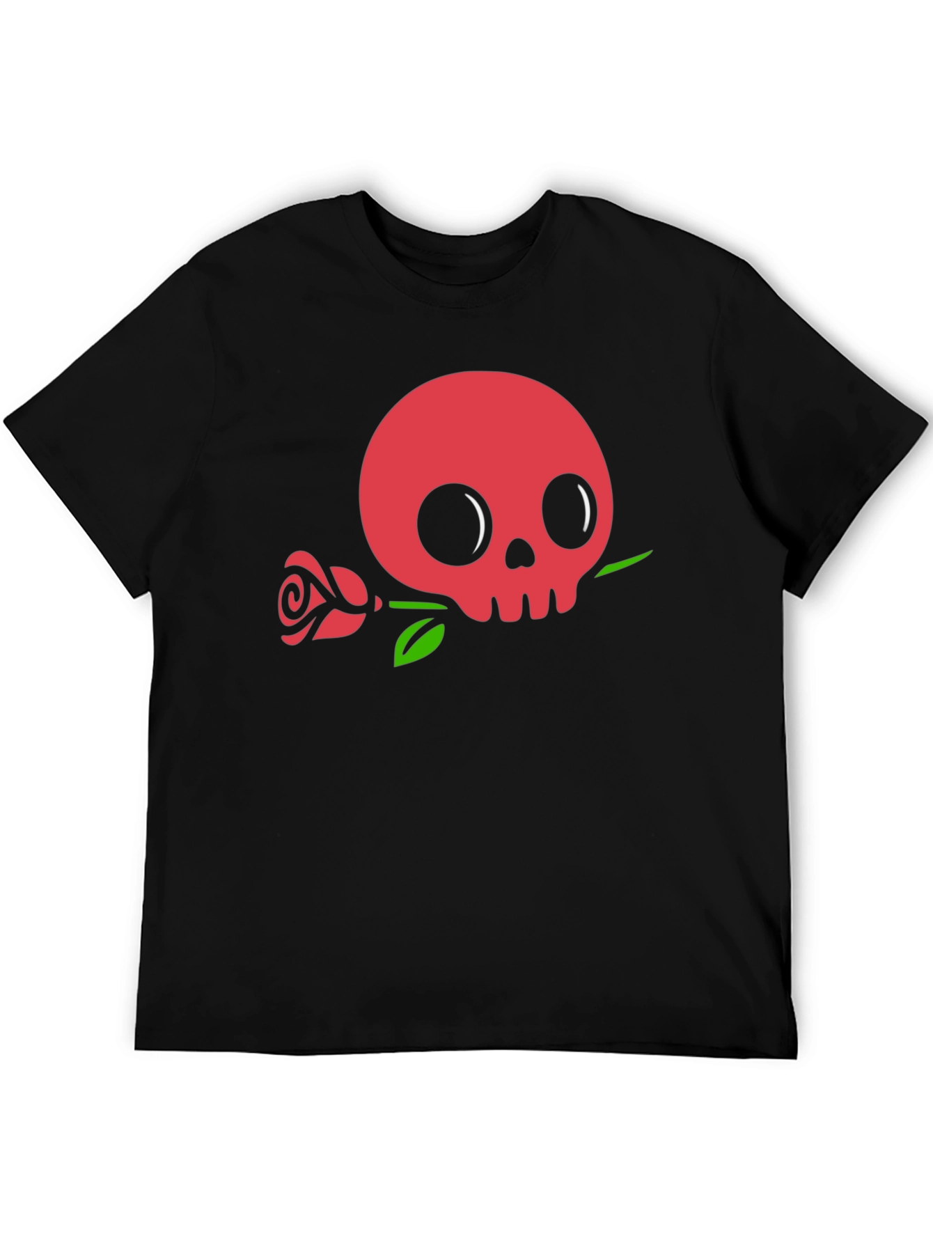 Black Skull & Rose Graphic Tee - Black Cotton Casual view 5