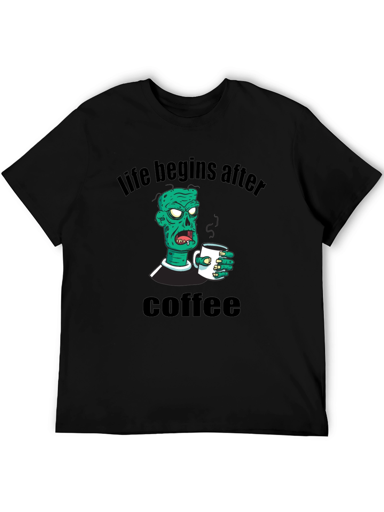 Black Life Begins After Coffee Zombie T-Shirt view 5