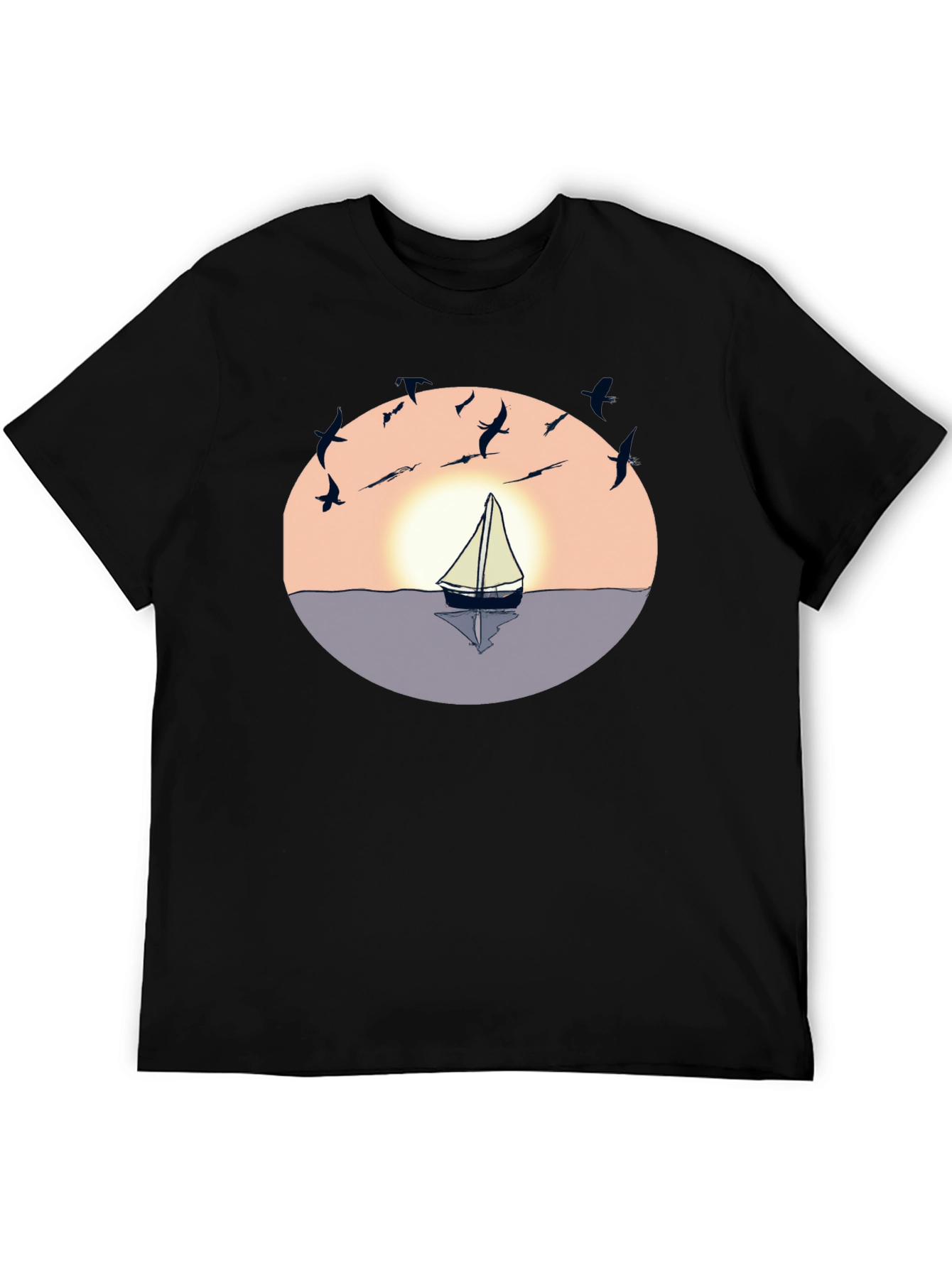Black Sunset Sailboat Graphic Tee - Black Cotton Blend view 5