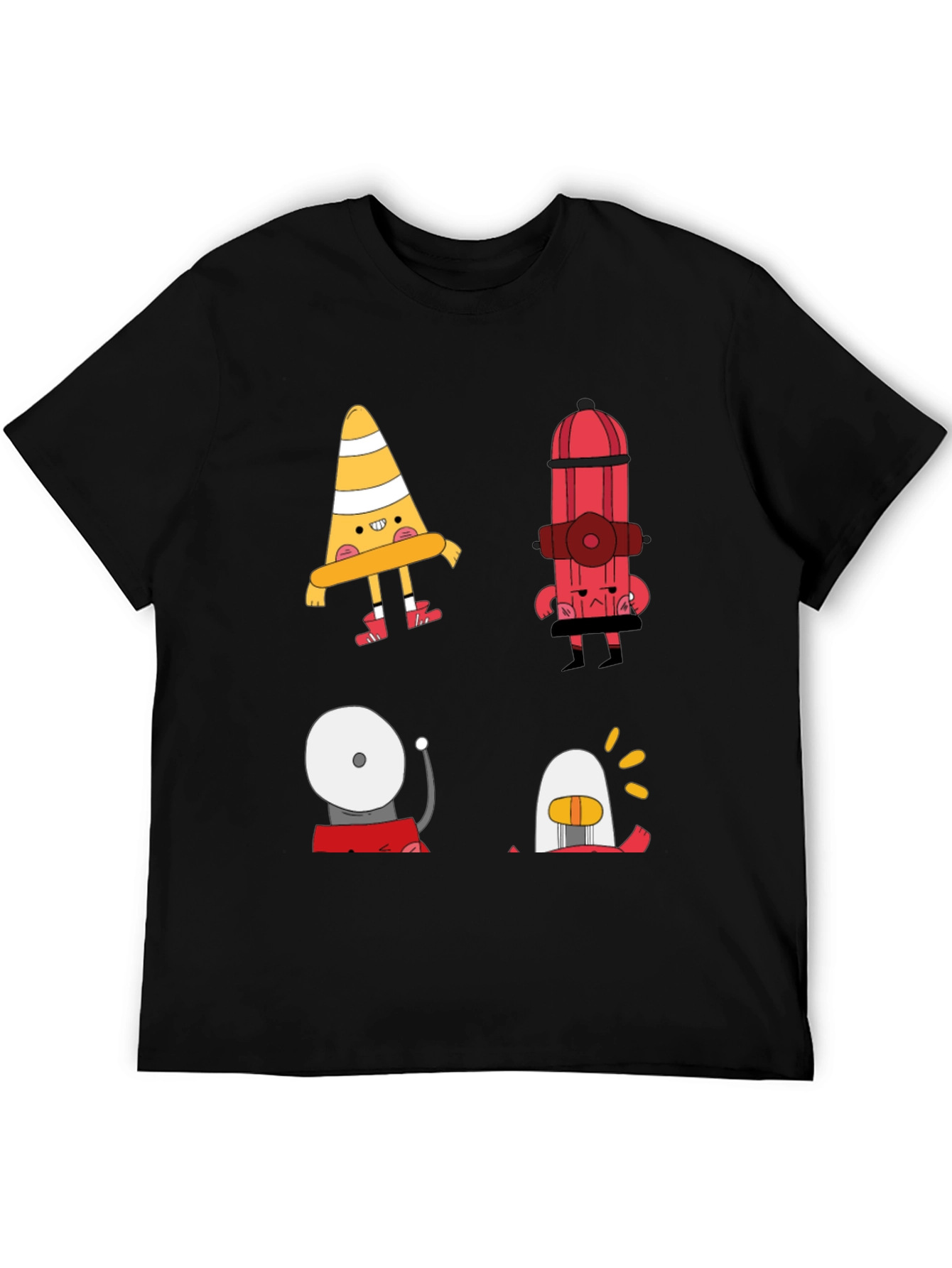 Black Cartoon Fire Safety Black T-Shirt view 5